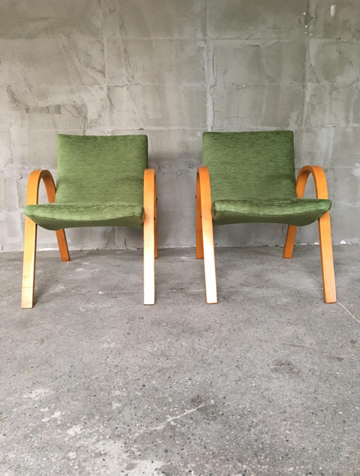 Mid-Century Modern Midcentury Pair of Bow Wood Armchairs for Steiner For Sale