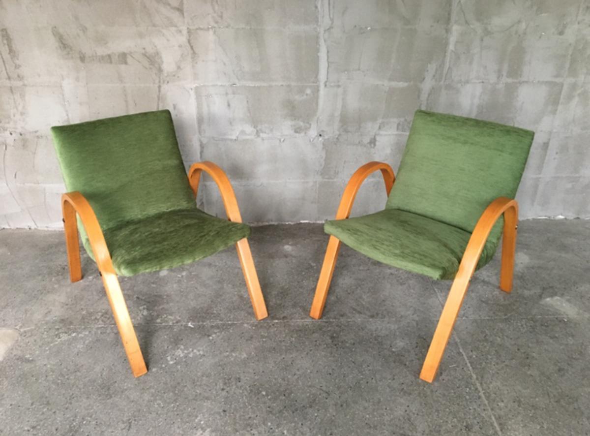 French Midcentury Pair of Bow Wood Armchairs for Steiner For Sale