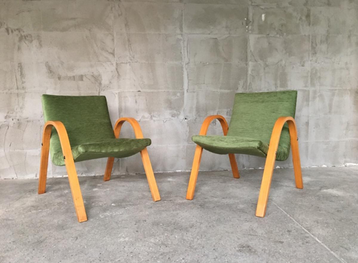 Midcentury Pair of Bow Wood Armchairs for Steiner In Good Condition For Sale In Sofia, BG
