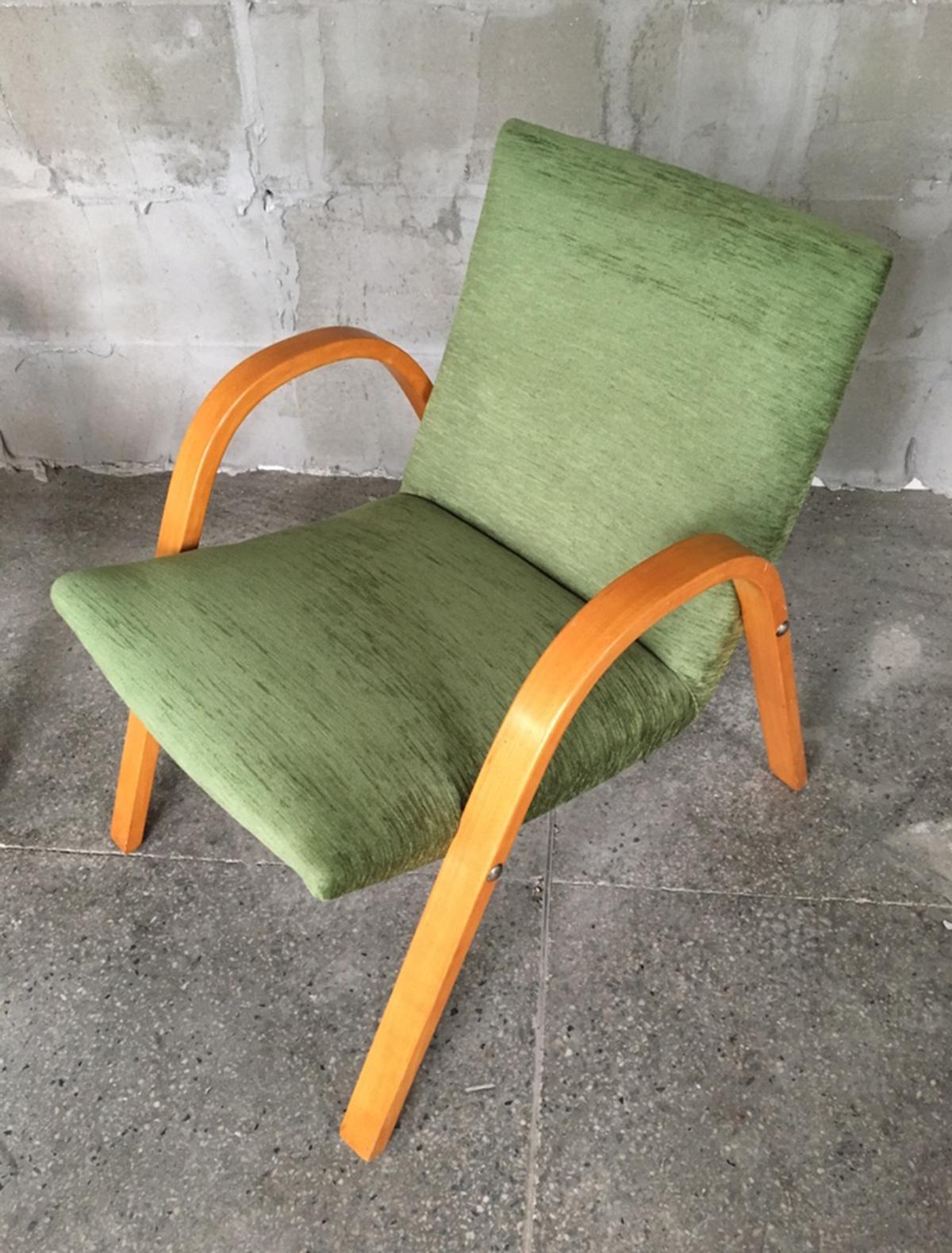 Fabric Midcentury Pair of Bow Wood Armchairs for Steiner For Sale