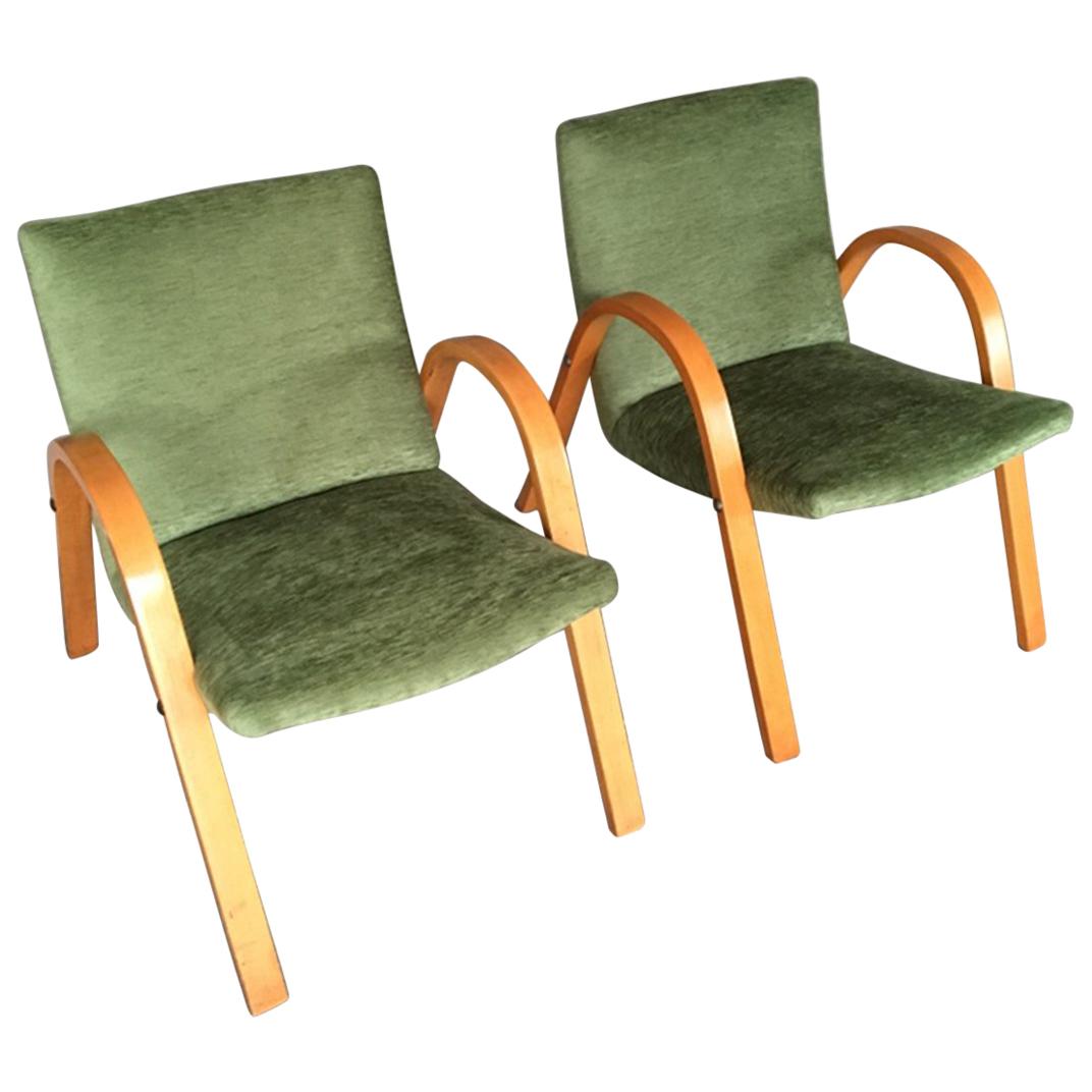 Midcentury Pair of Bow Wood Armchairs for Steiner For Sale
