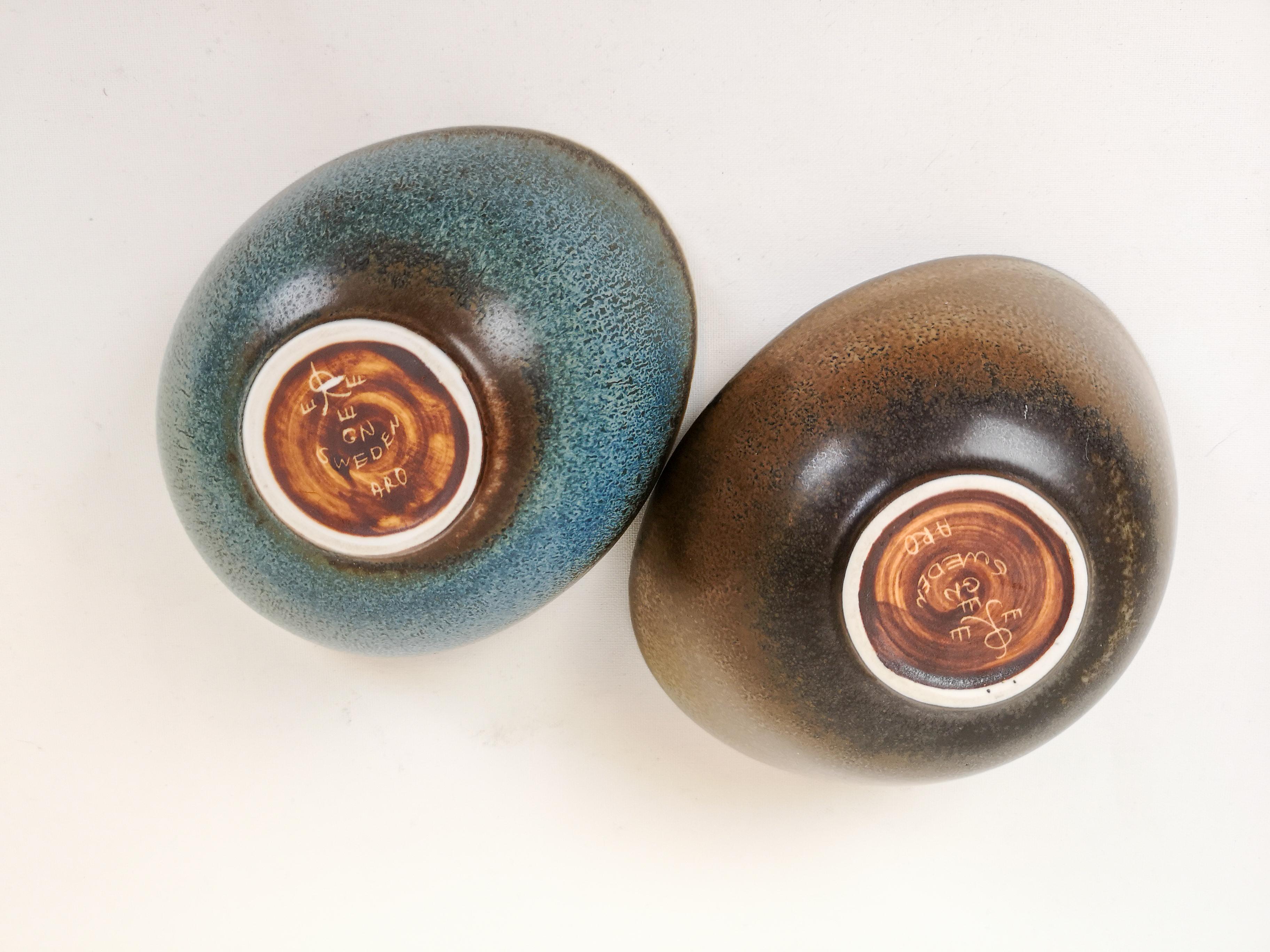 Ceramic Midcentury Pair of Bowls Rörstrand Sweden by Gunnar Nylund, 1950s For Sale