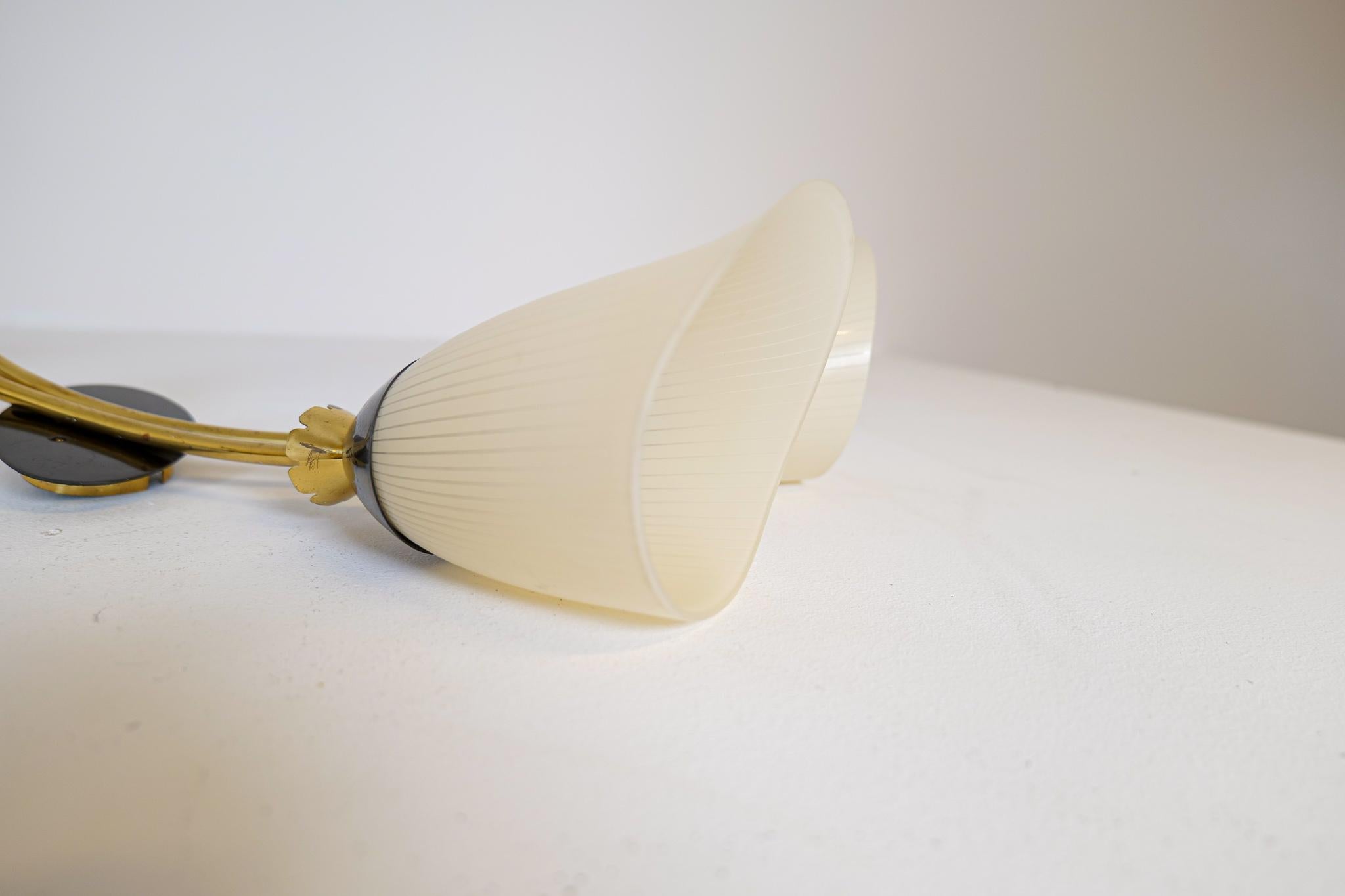 Midcentury Pair of Brass and Opaline Wall Lamps Attributed to Asea Sweden, 1950s For Sale 4