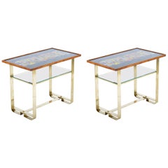 Midcentury Pair of Brass Coffee Tables Fire Enameled Colored Top by SIVA Midcentury Pair of Brass Coffee Tables Fire Enameled Colored Top by SIVA