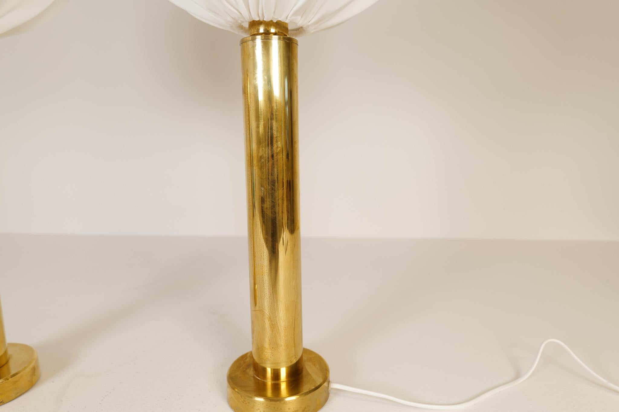 Midcentury Pair of Brass Table Lamps by Kosta Elarmatur, Sweden, 1960s For Sale 1