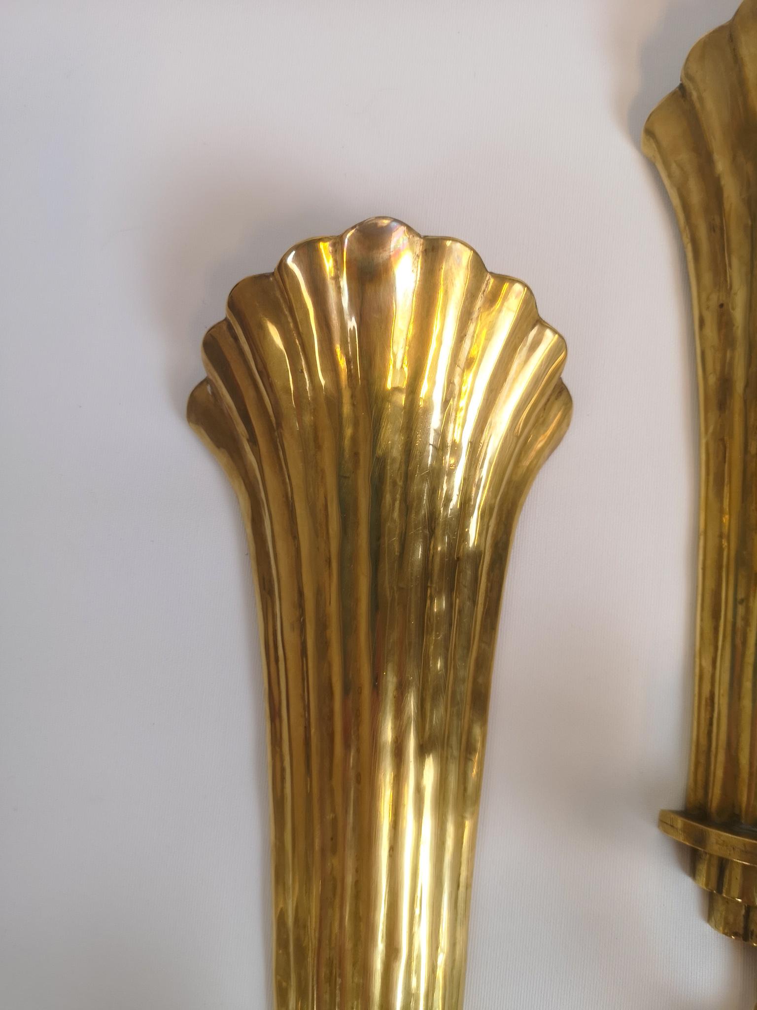 Midcentury Pair of Brass Wall Candlesticks Holmström, Arvika, Sweden, 1950s In Good Condition In Hillringsberg, SE