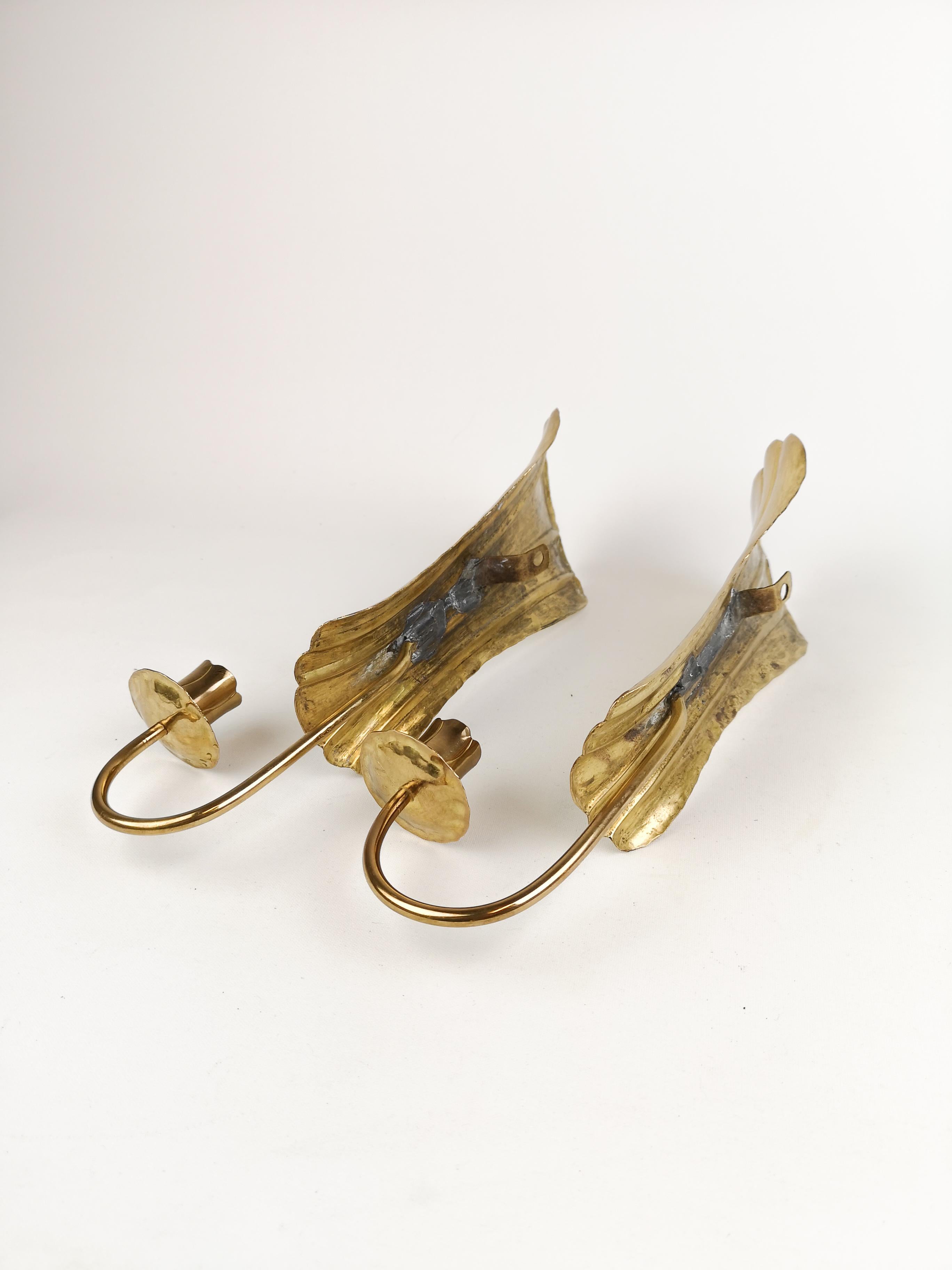 Mid-20th Century Midcentury Pair of Brass Wall Candlesticks, Sweden, 1960s For Sale