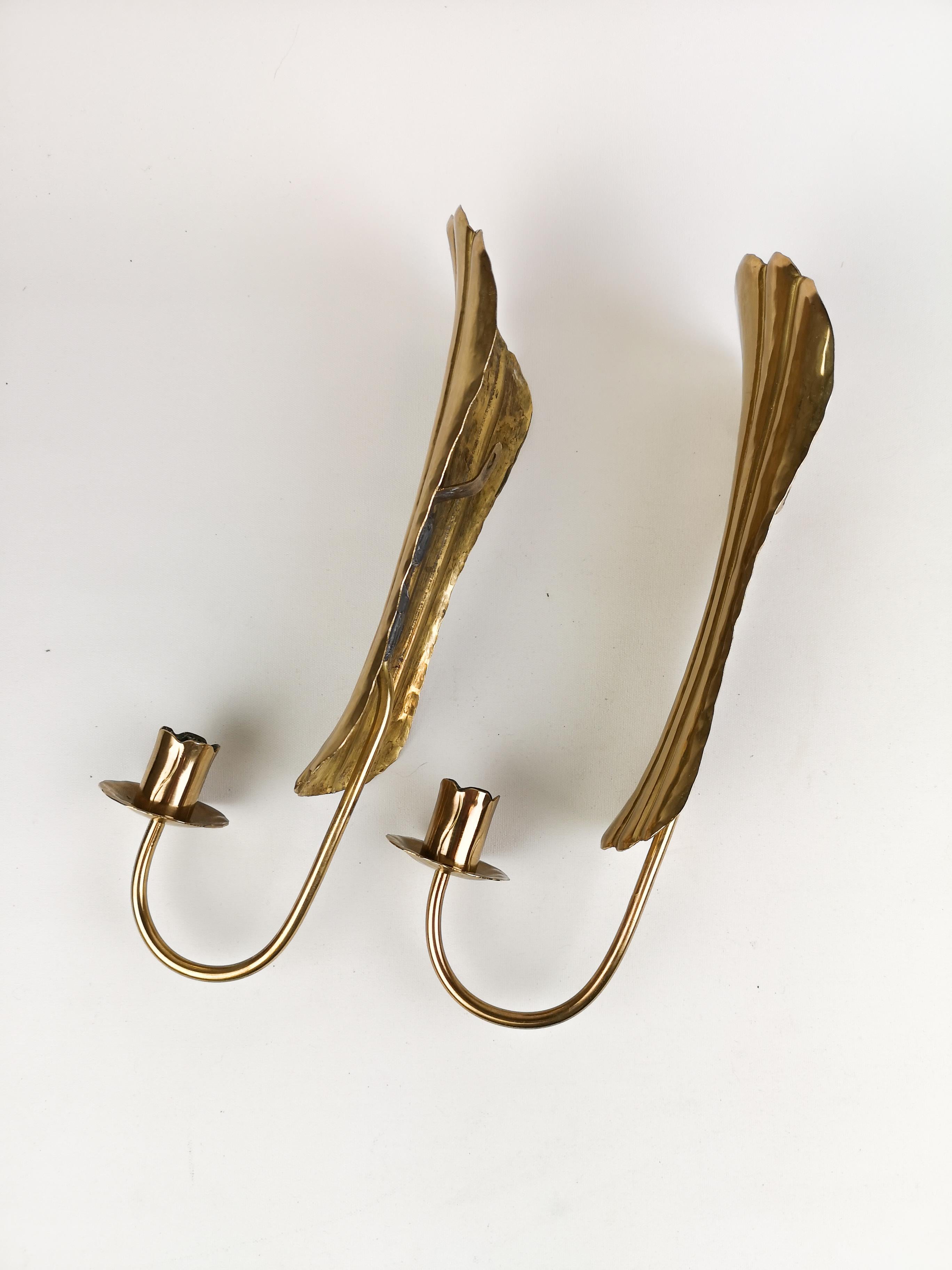 Midcentury Pair of Brass Wall Candlesticks, Sweden, 1960s For Sale 1