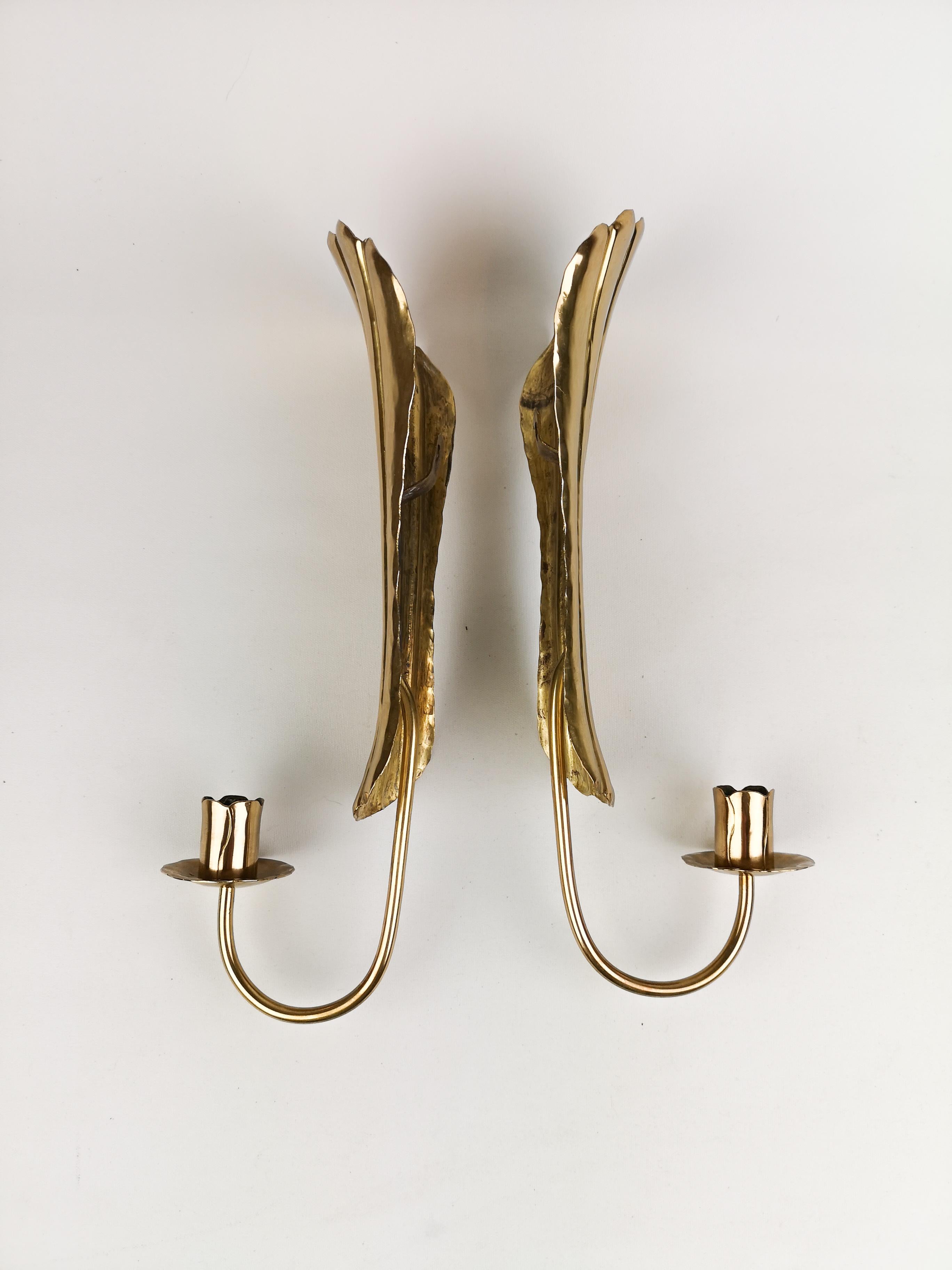 Midcentury Pair of Brass Wall Candlesticks, Sweden, 1960s For Sale 2