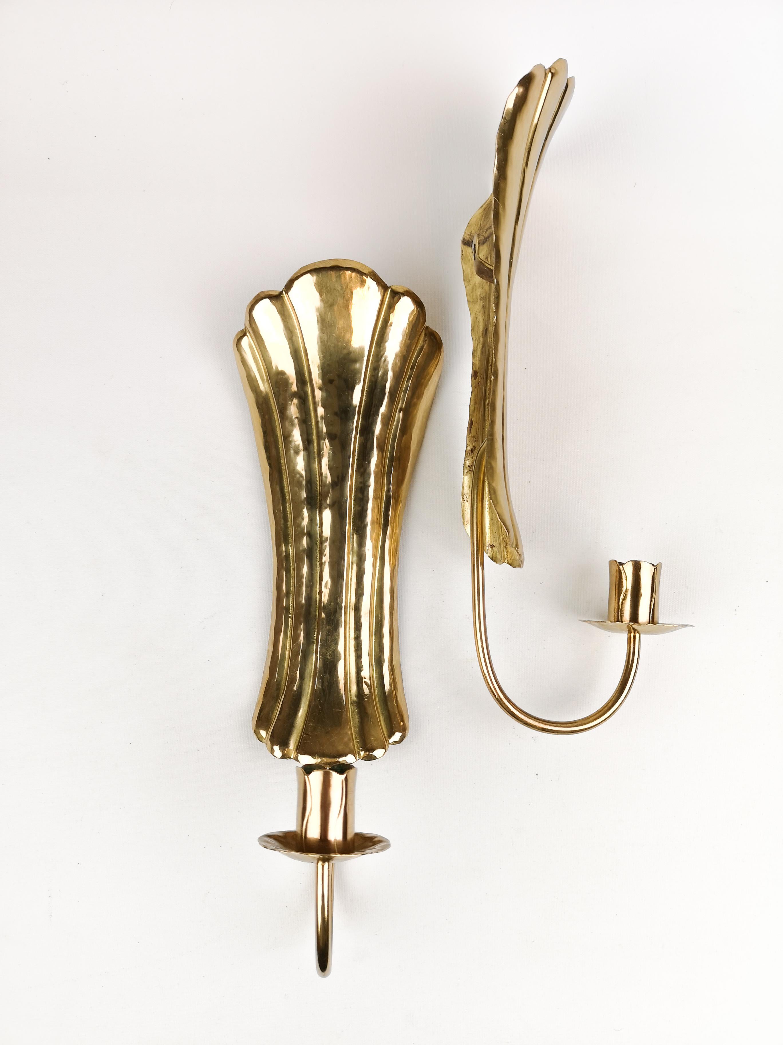 Midcentury Pair of Brass Wall Candlesticks, Sweden, 1960s For Sale 3