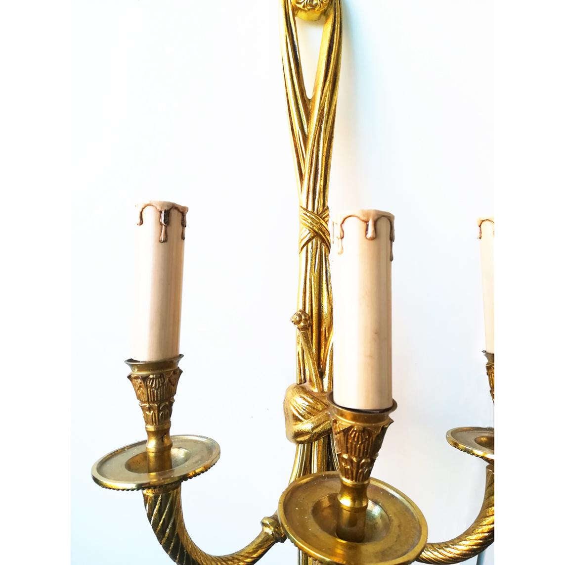  Pair of Wall Sconces Wall Lamp French Louis XVI Style 20th Century For Sale 11