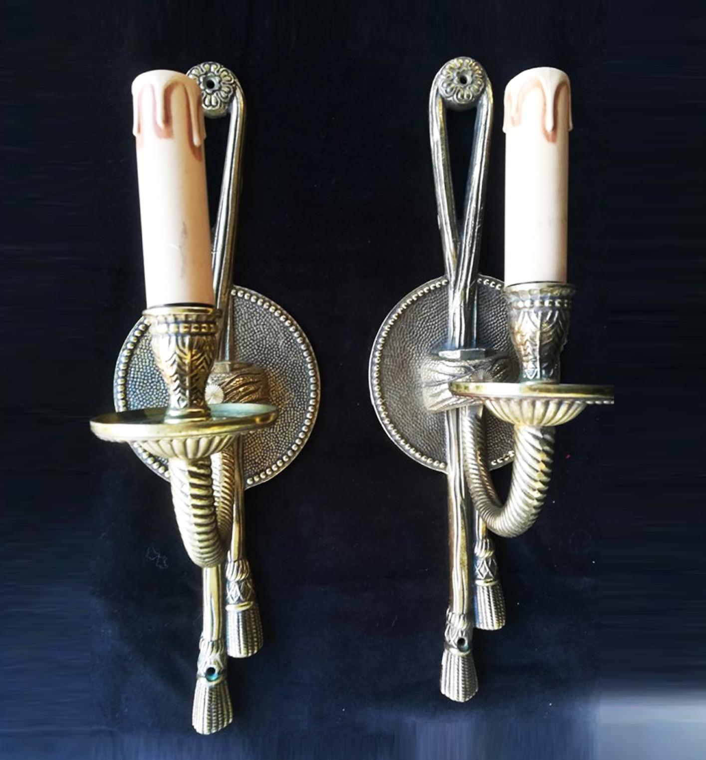 Brass Wall Sconces Louis XVI Style France Early 20th Century For Sale