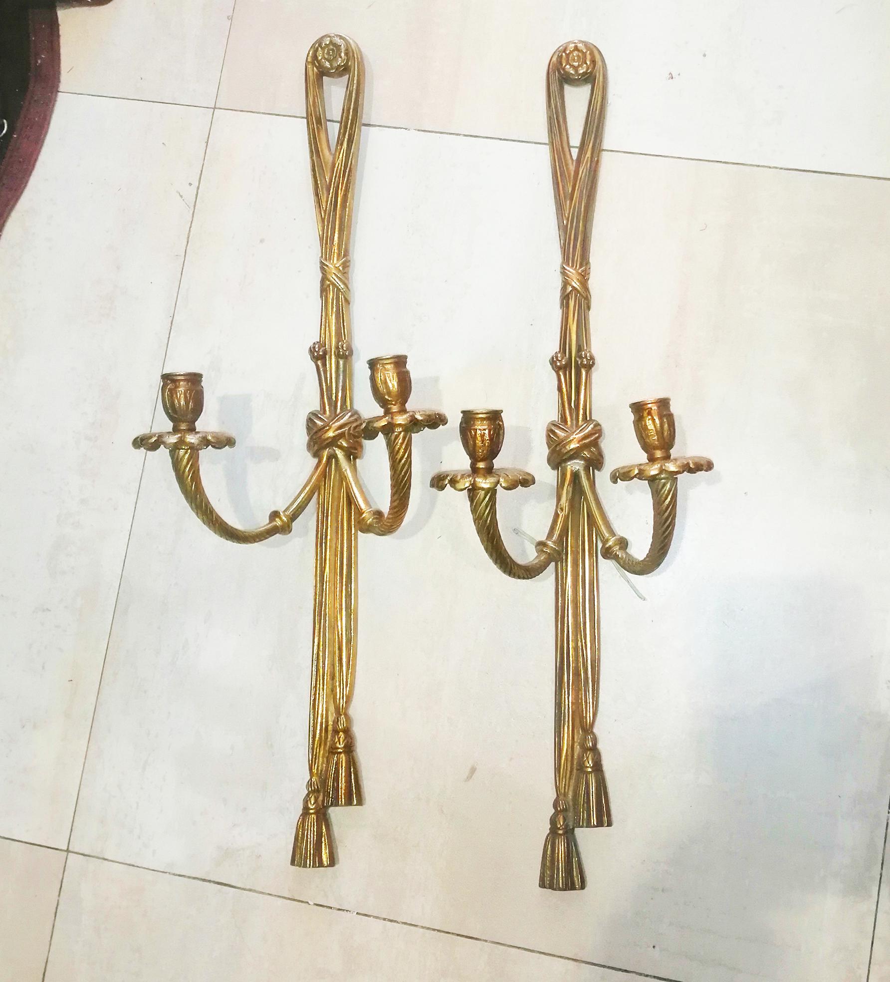 Mid-20th Century Midcentury Pair of Bronze Doré Wall Sconces French Louis XVI Style