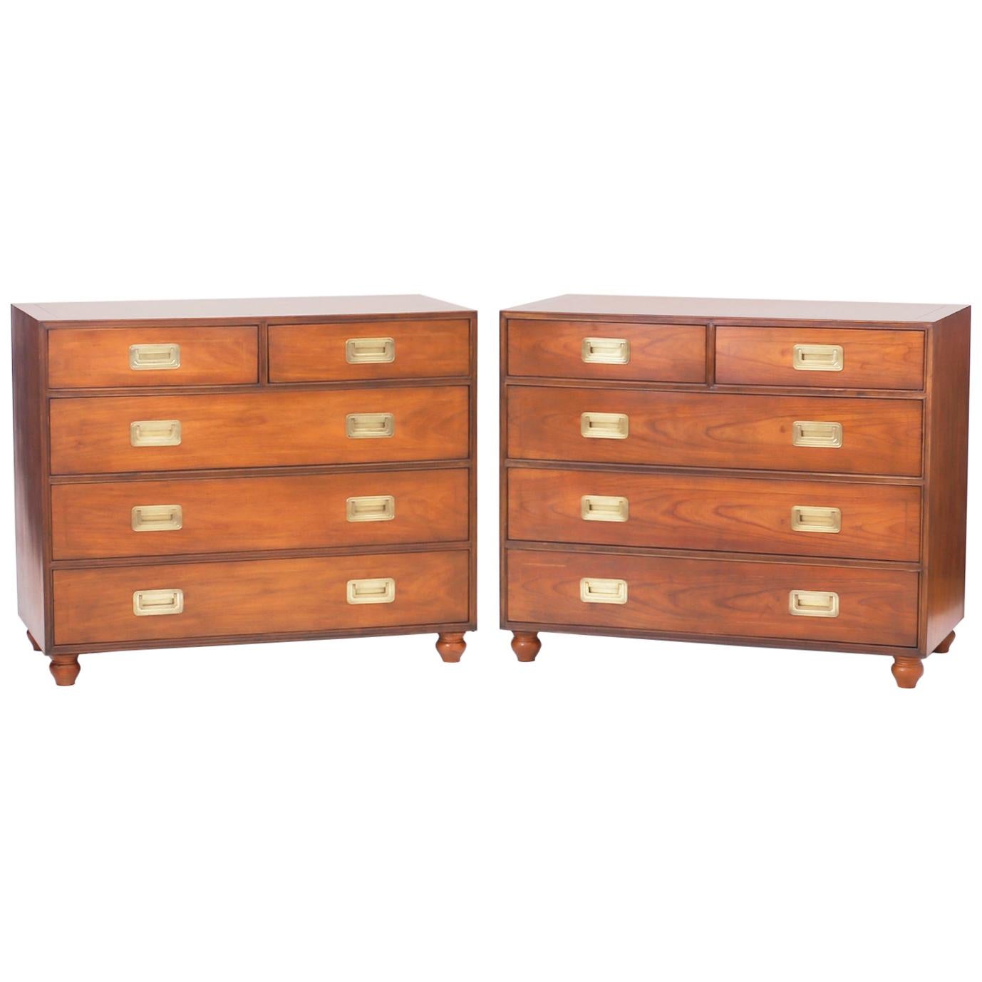 Midcentury Pair of Campaign Style Chests
