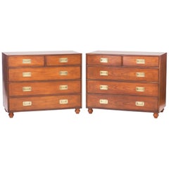 Midcentury Pair of Campaign Style Chests