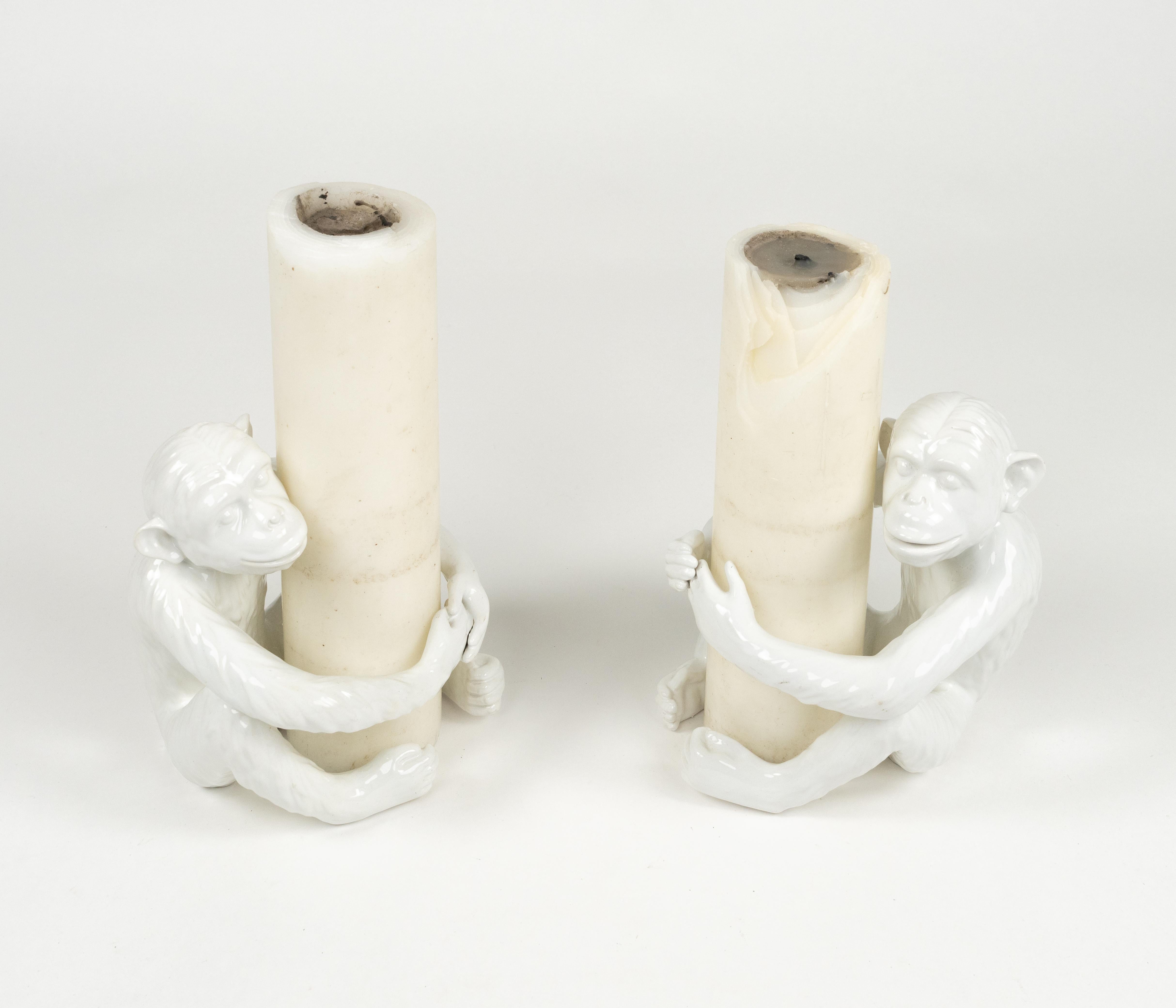 Mid-Century moderno Coppia di portacandele Monkey in ceramica di Vivai del Sud, Italia anni '70 in vendita