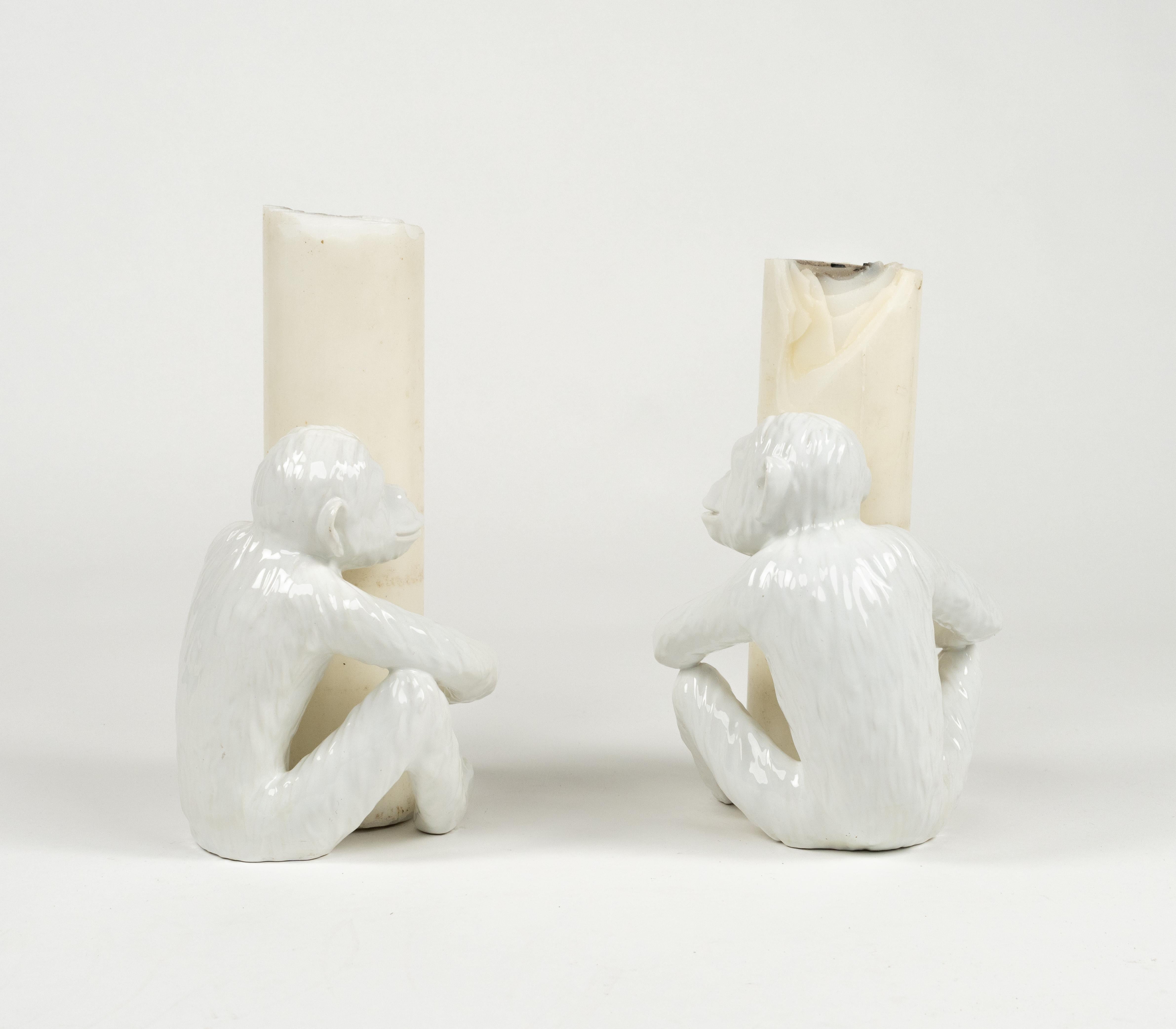 Fine XX secolo Coppia di portacandele Monkey in ceramica di Vivai del Sud, Italia anni '70 in vendita