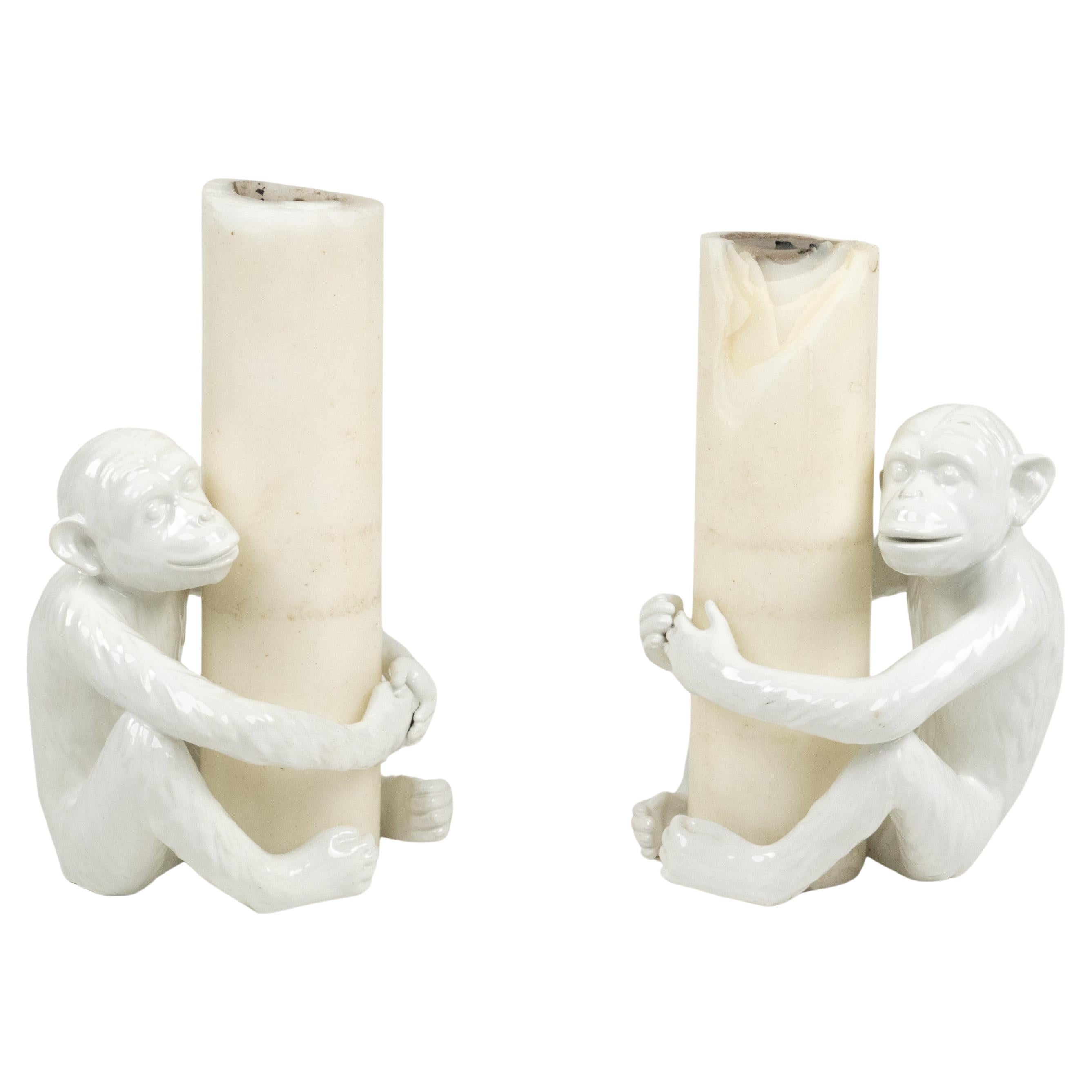 Coppia di portacandele Monkey in ceramica di Vivai del Sud, Italia anni '70