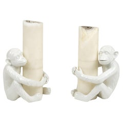 Midcentury Pair of Candle Holder Monkey in Ceramic by Vivai Del Sud, Italy 1970s