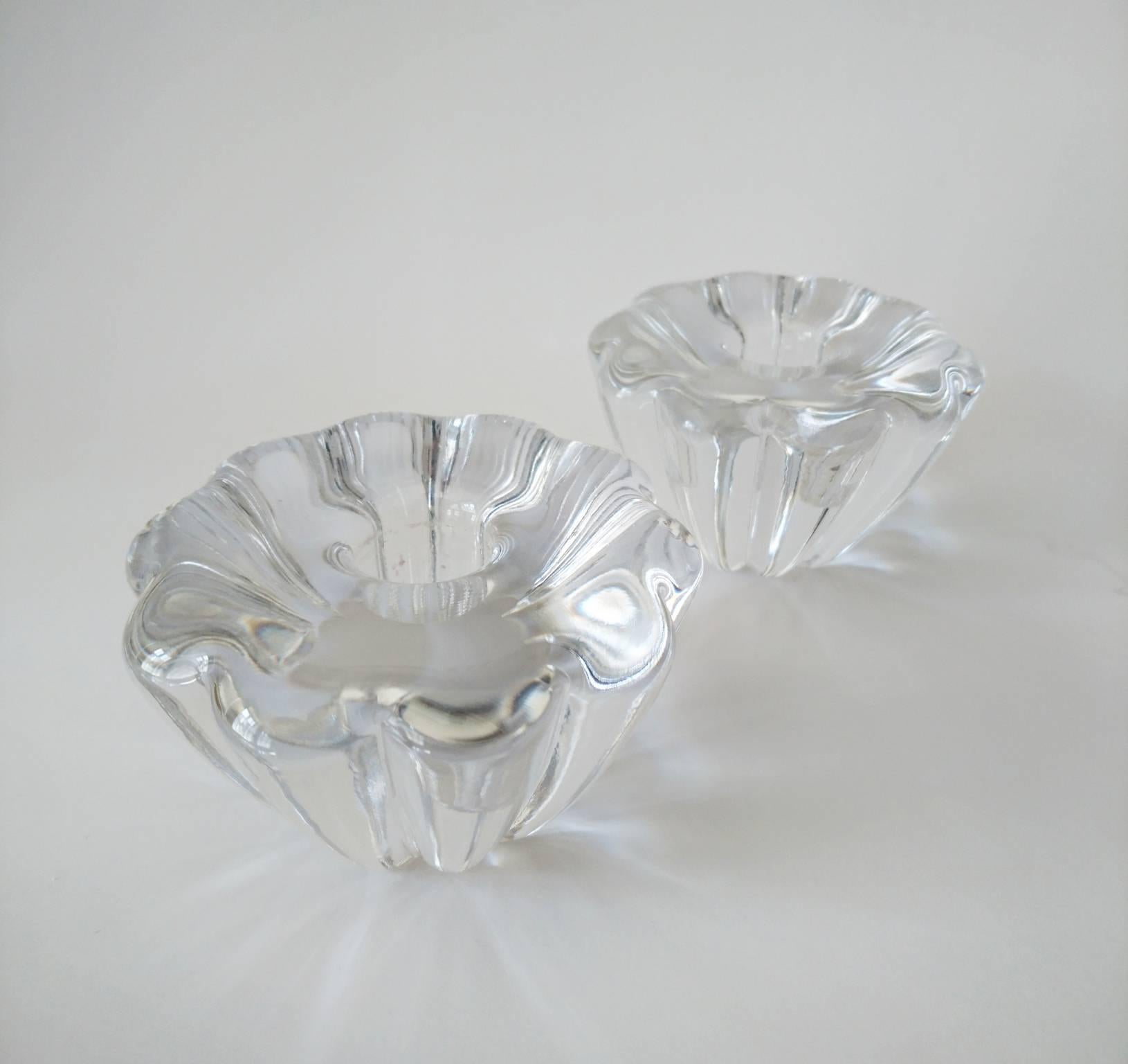 Mid-Century Modern Midcentury Pair of Candleholders in Crystal by Orrefors Sweden