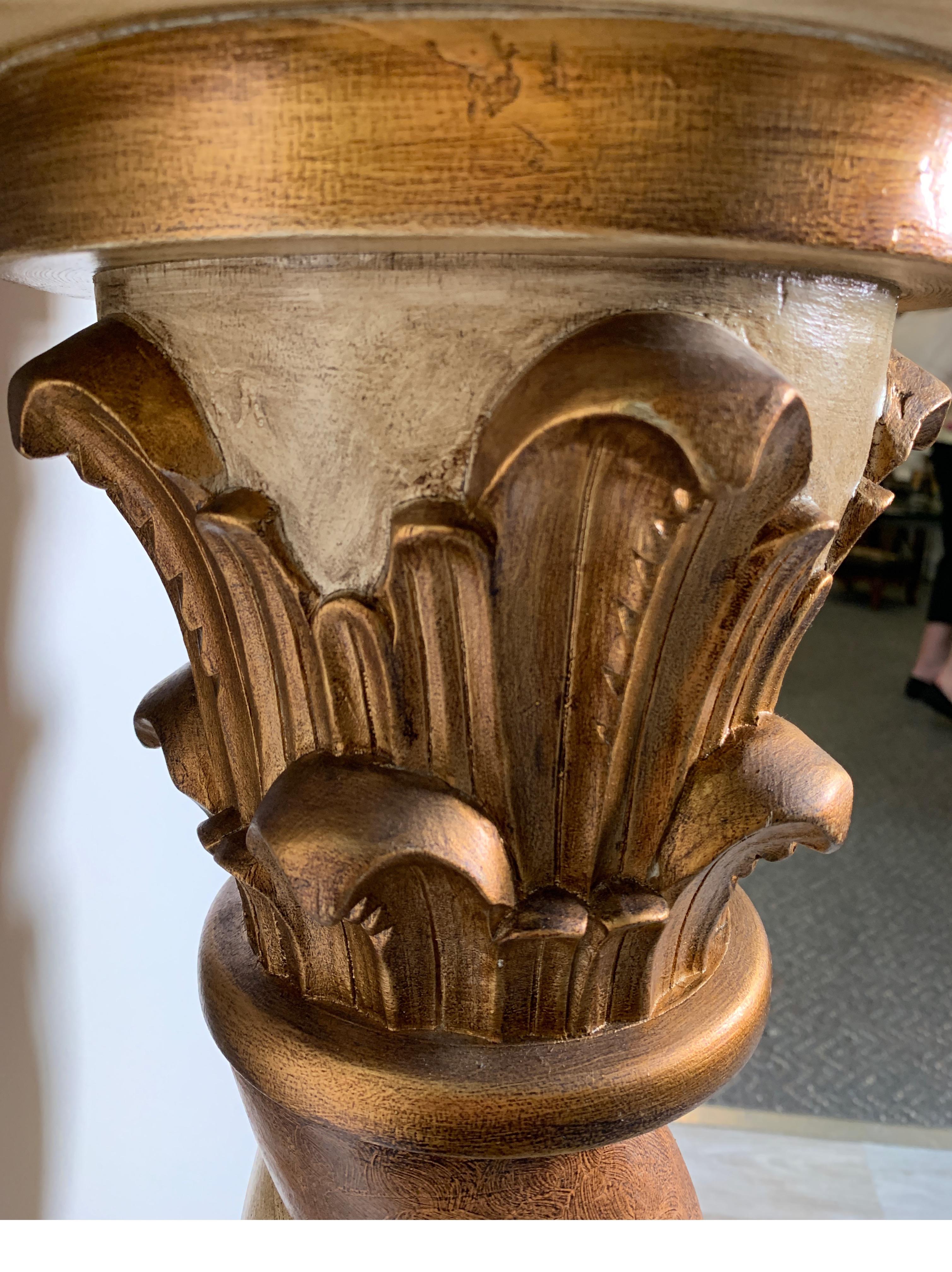 Midcentury Pair of Carved Wood Pedestals with Decorative Faux Painting In Good Condition In Lambertville, NJ