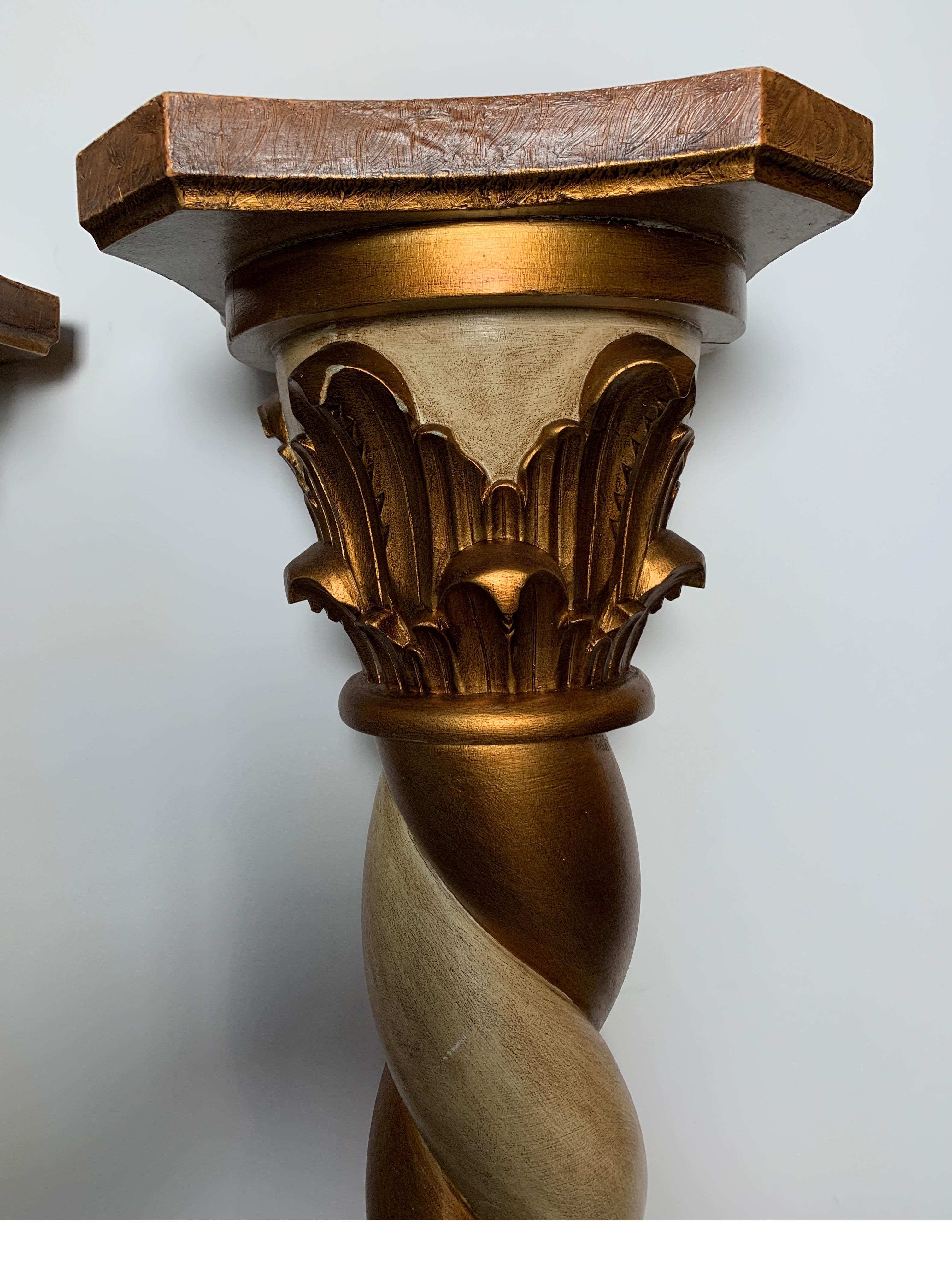 Mid-20th Century Midcentury Pair of Carved Wood Pedestals with Decorative Faux Painting