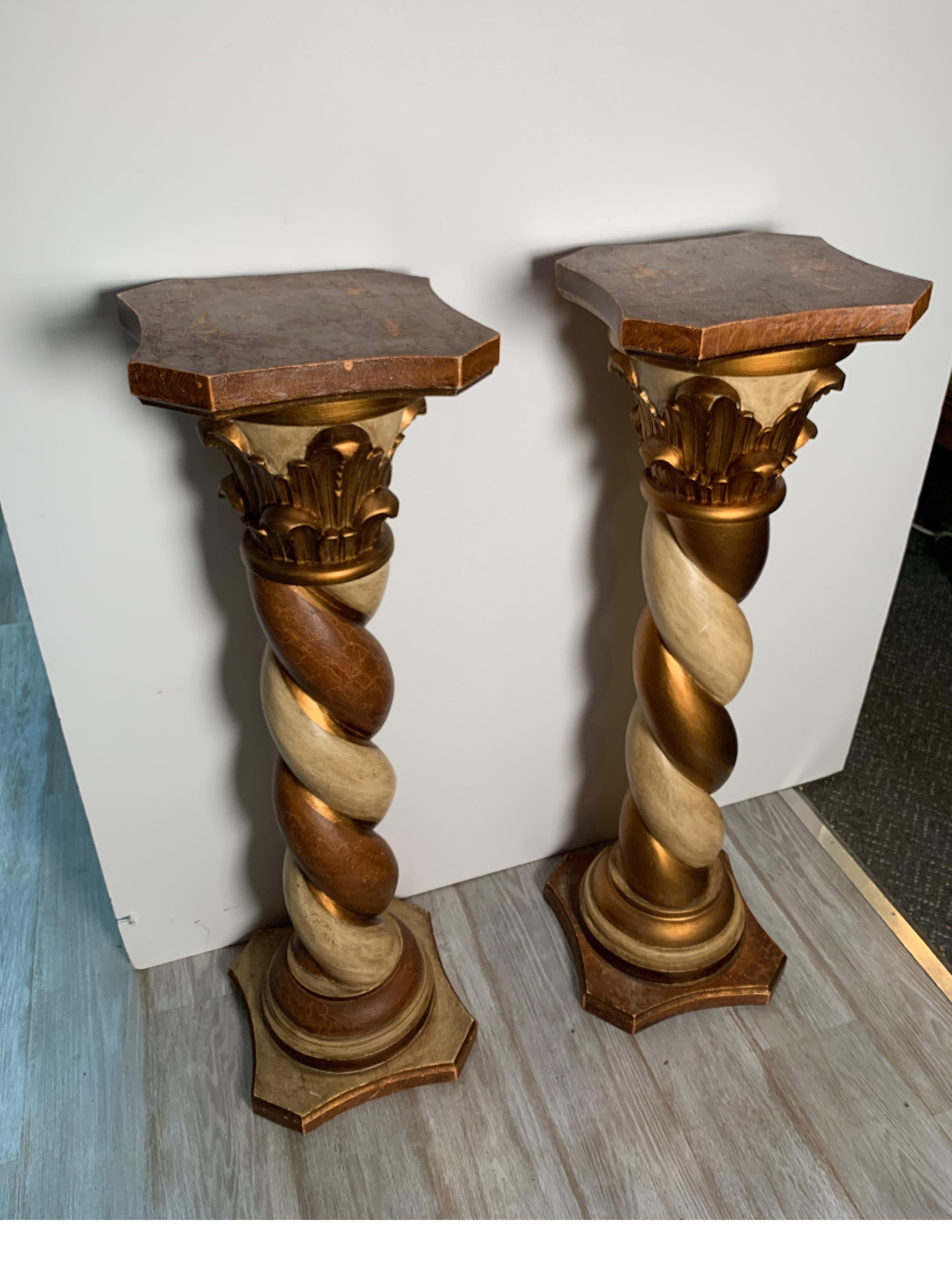 Midcentury Pair of Carved Wood Pedestals with Decorative Faux Painting 2