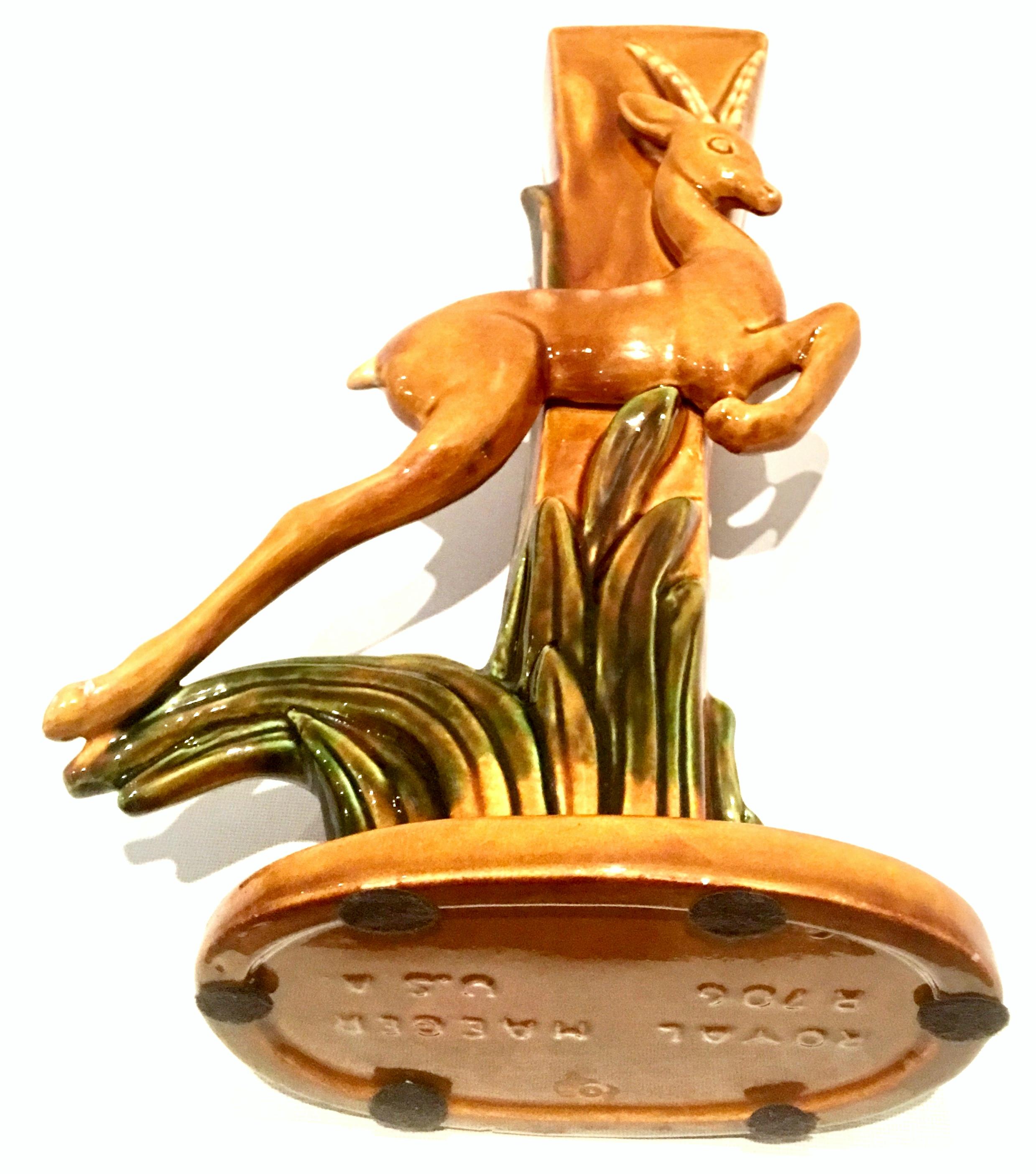 Mid-Century Pair of  Art Deco Ceramic Glaze Gazelle Vases By, Royal Haeger In Good Condition For Sale In West Palm Beach, FL