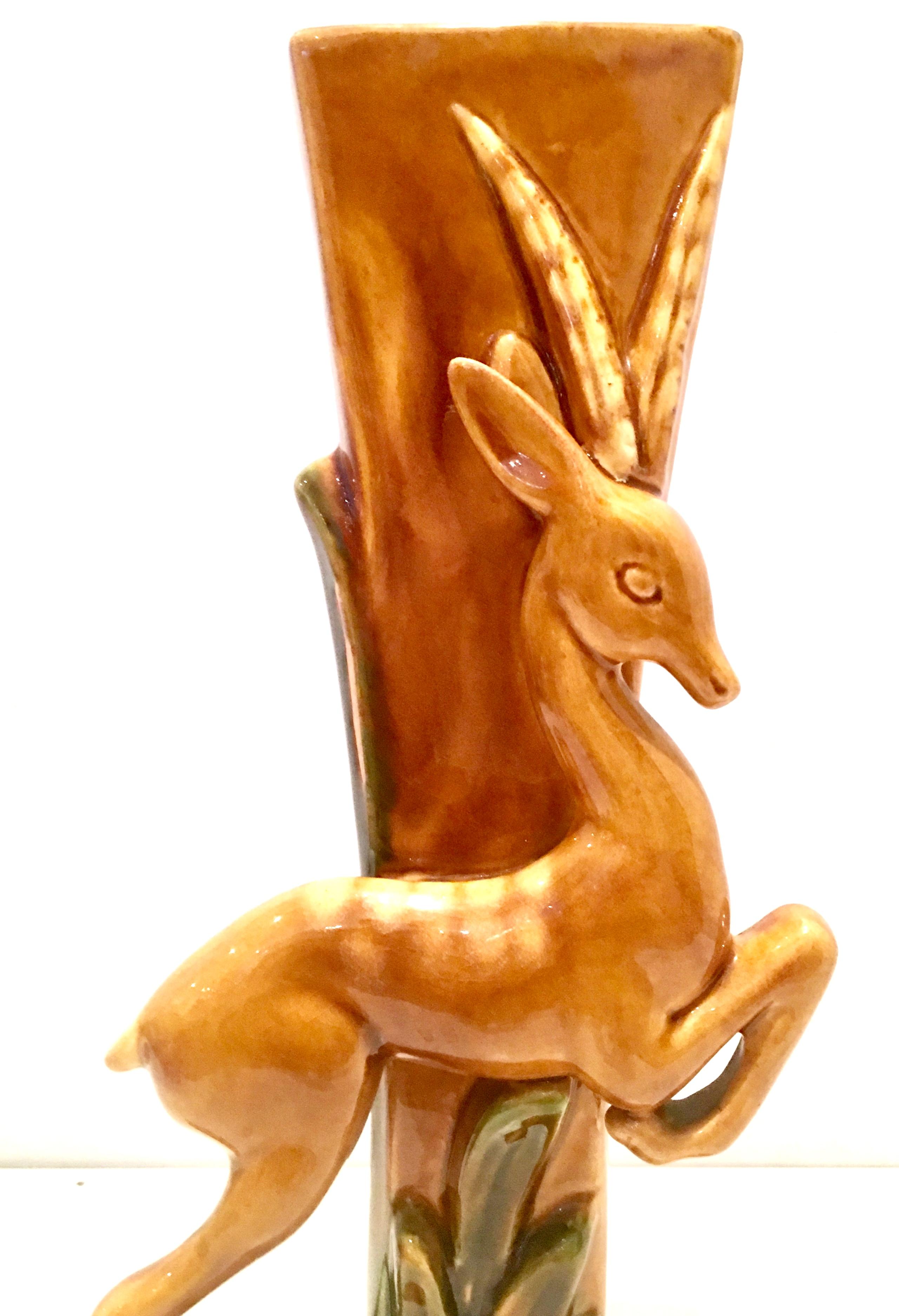 20th Century Mid-Century Pair of  Art Deco Ceramic Glaze Gazelle Vases By, Royal Haeger For Sale