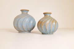 Midcentury Pair of Ceramic Vases "Turkos", Ewald Dahlskog , Bo Fajans, Sweden