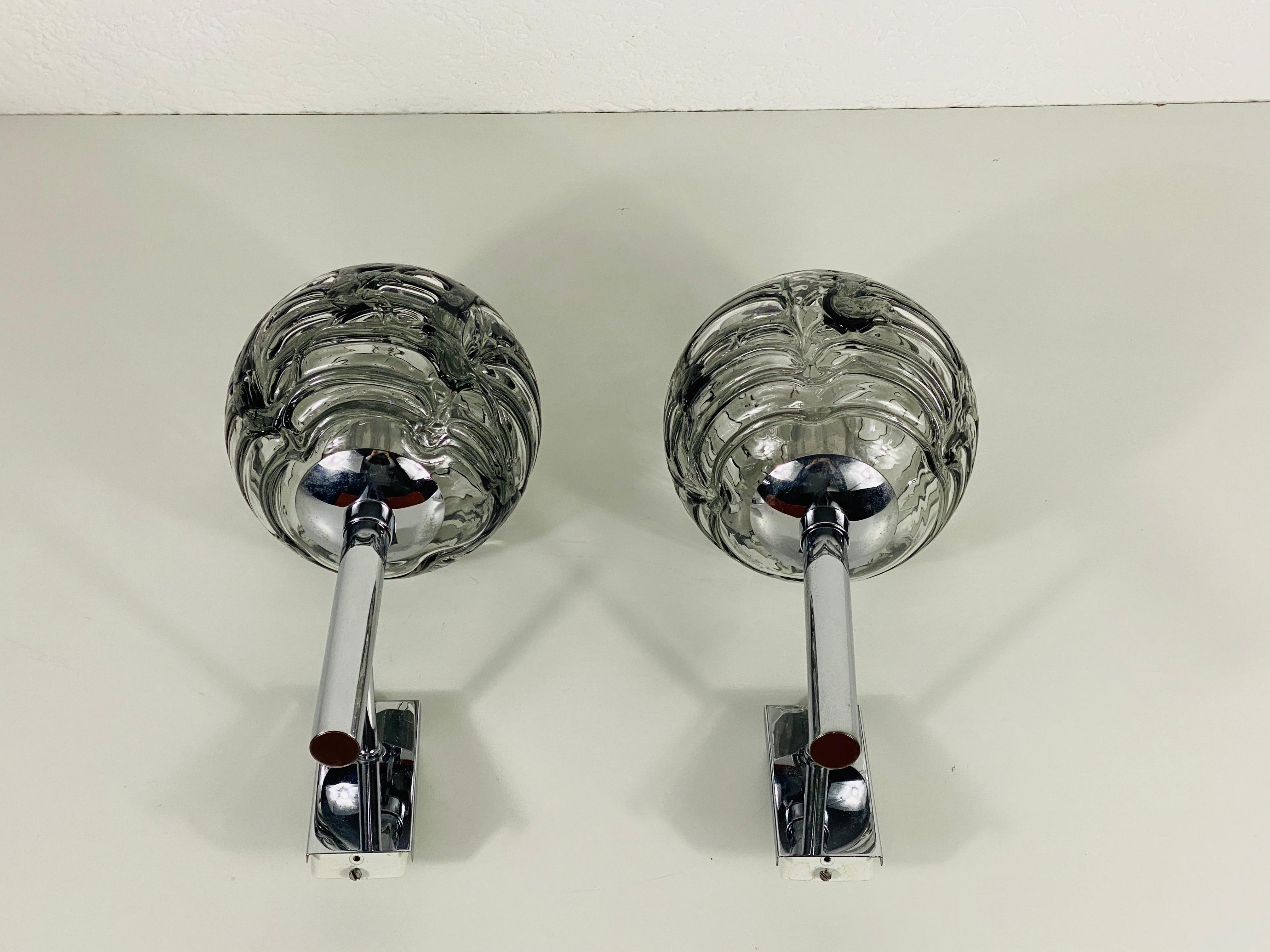 Mid-20th Century Midcentury Pair of Chrome and Glass Wall Lamps by Doria, 1960s
