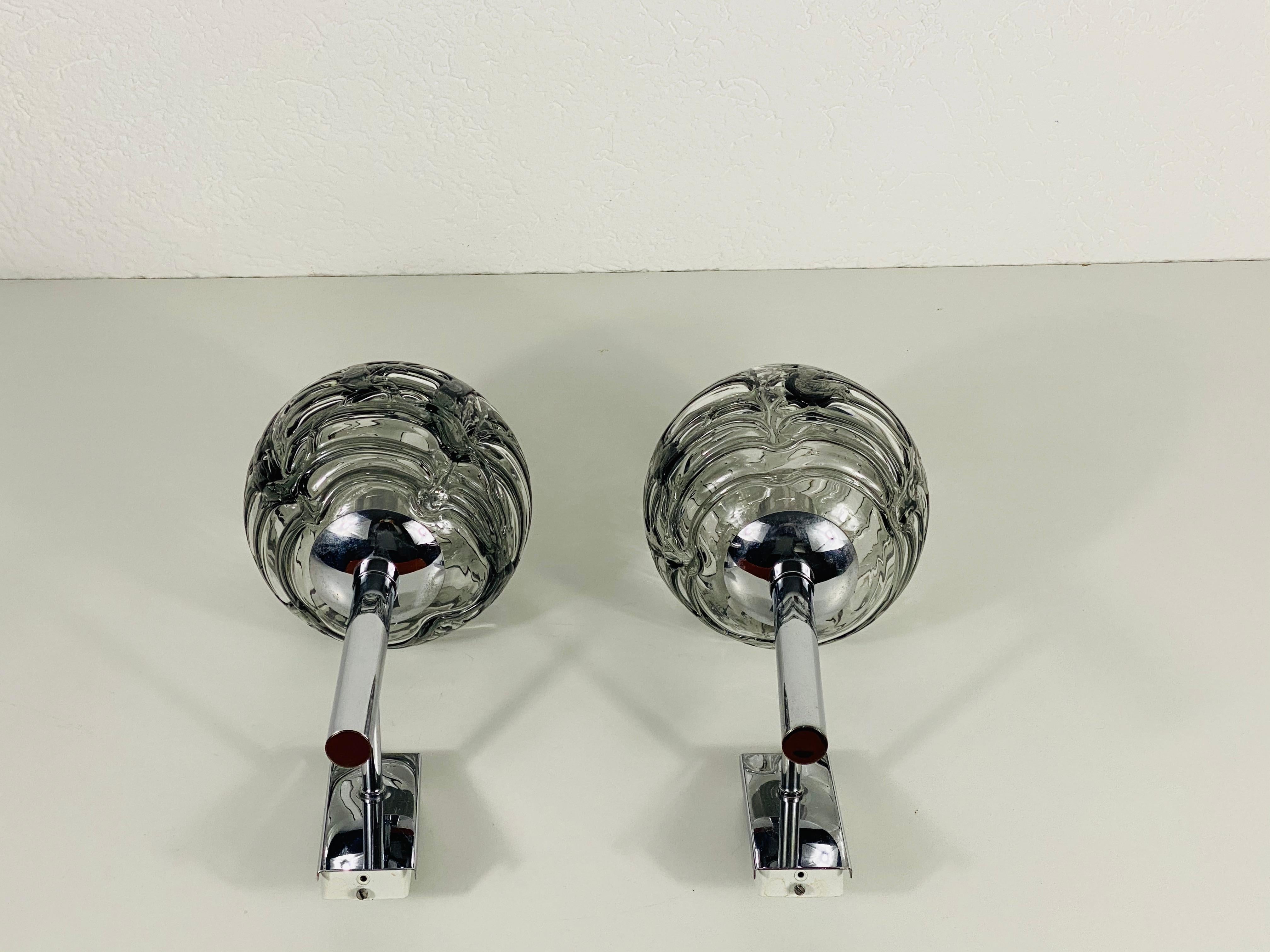 Brass Midcentury Pair of Chrome and Glass Wall Lamps by Doria, 1960s