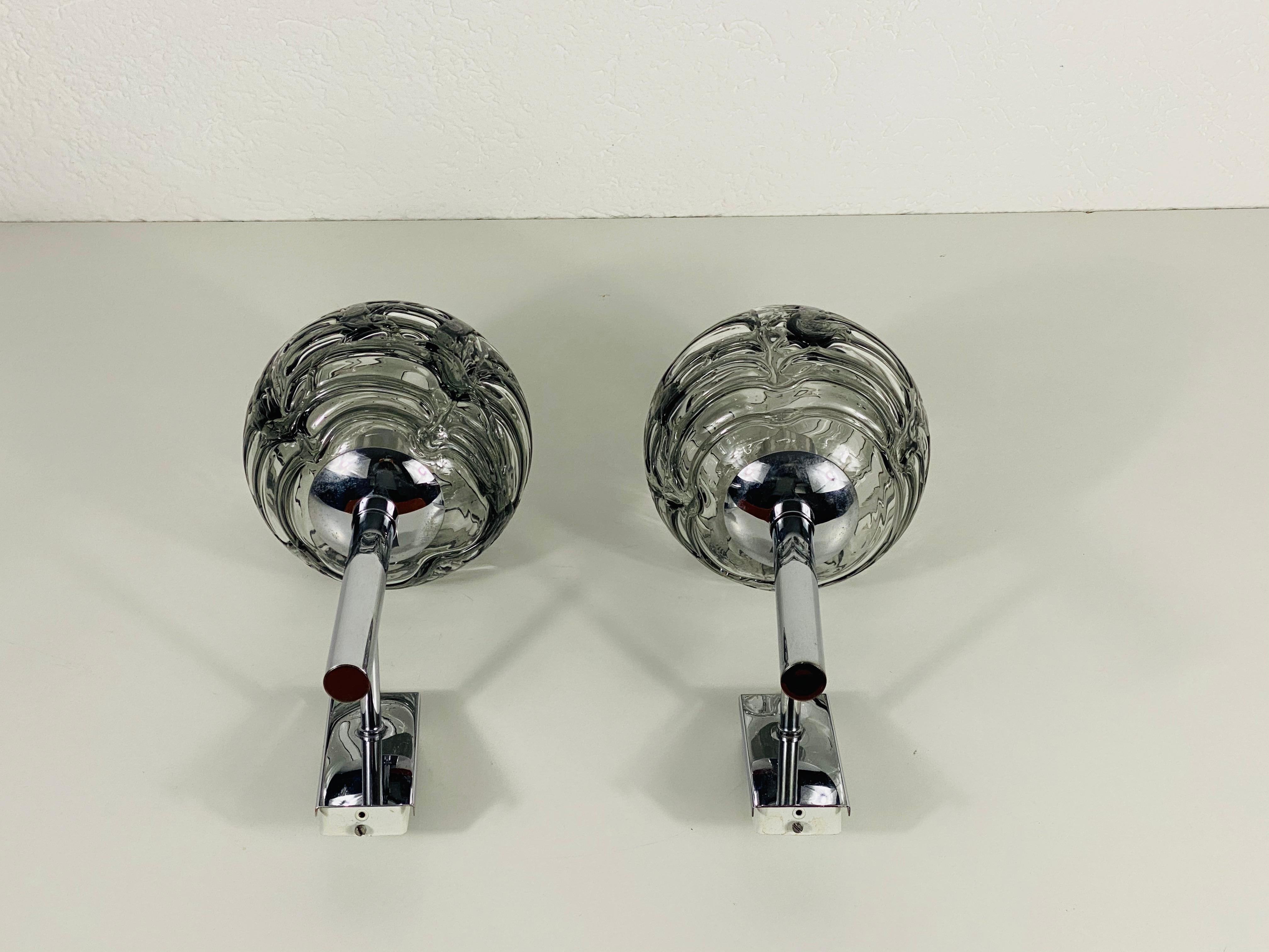 Midcentury Pair of Chrome and Glass Wall Lamps by Doria, 1960s 1