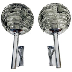 Midcentury Pair of Chrome and Glass Wall Lamps by Doria, 1960s