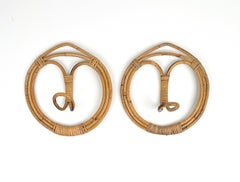 Midcentury Pair of Coat Rack in Rattan & Bamboo, Italy 1960s