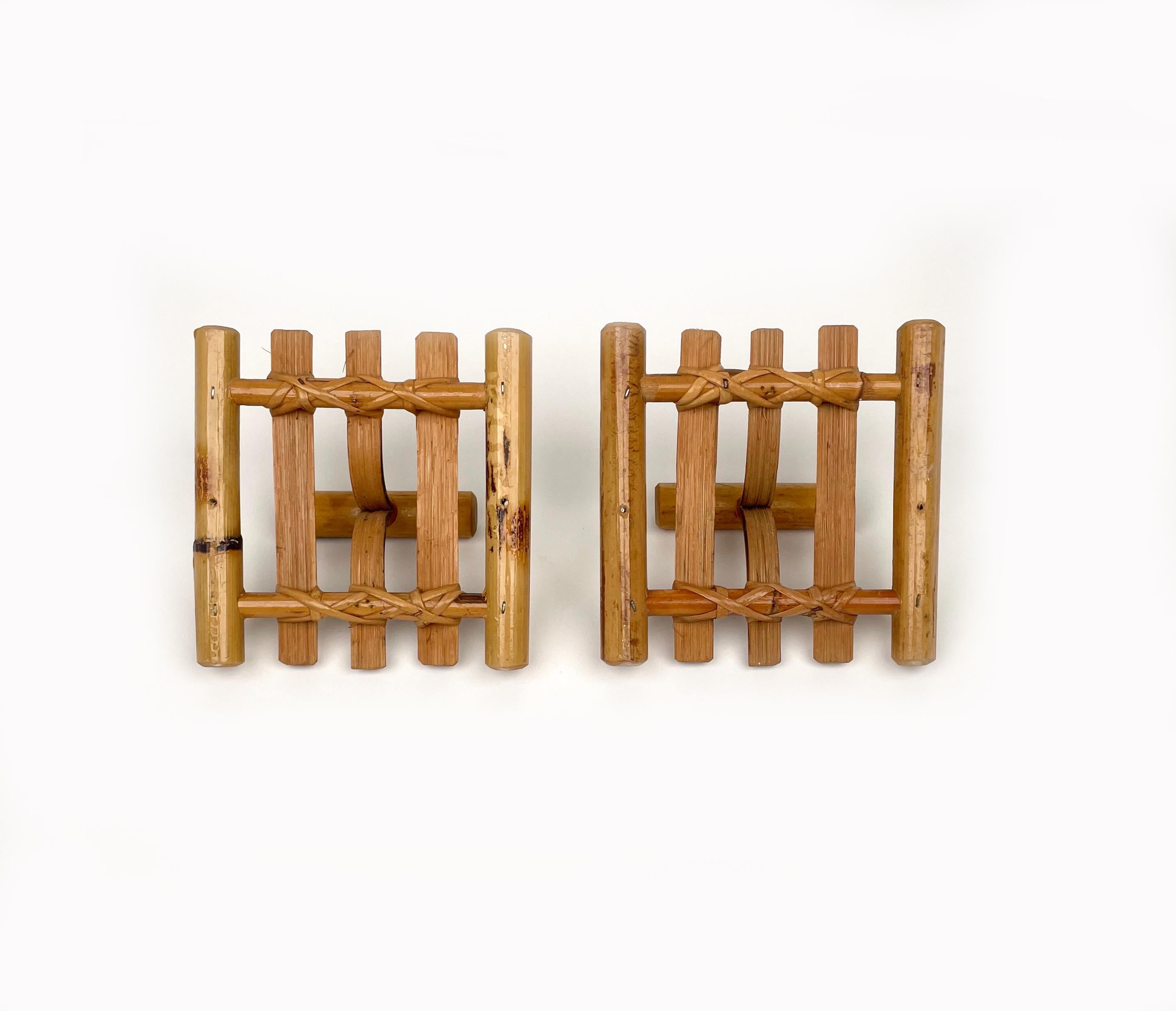 Midcentury Pair of Coat Rack Stand in Bamboo & Rattan, Italy 1970s For Sale 6