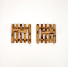 Midcentury Pair of Coat Rack Stand in Bamboo & Rattan, Italy 1970s