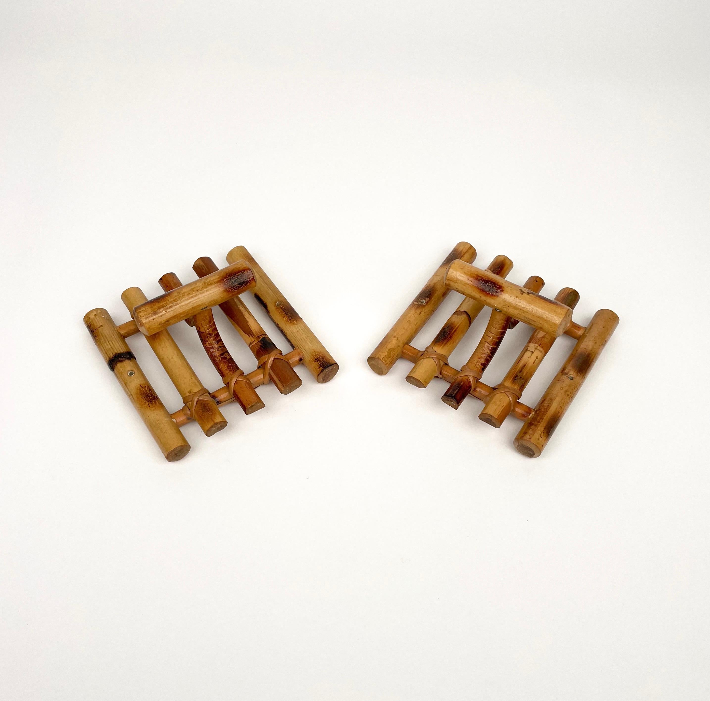 Midcentury Pair of Coat Rack Stand in Bamboo & Rattan, Italy 1970s For Sale 3