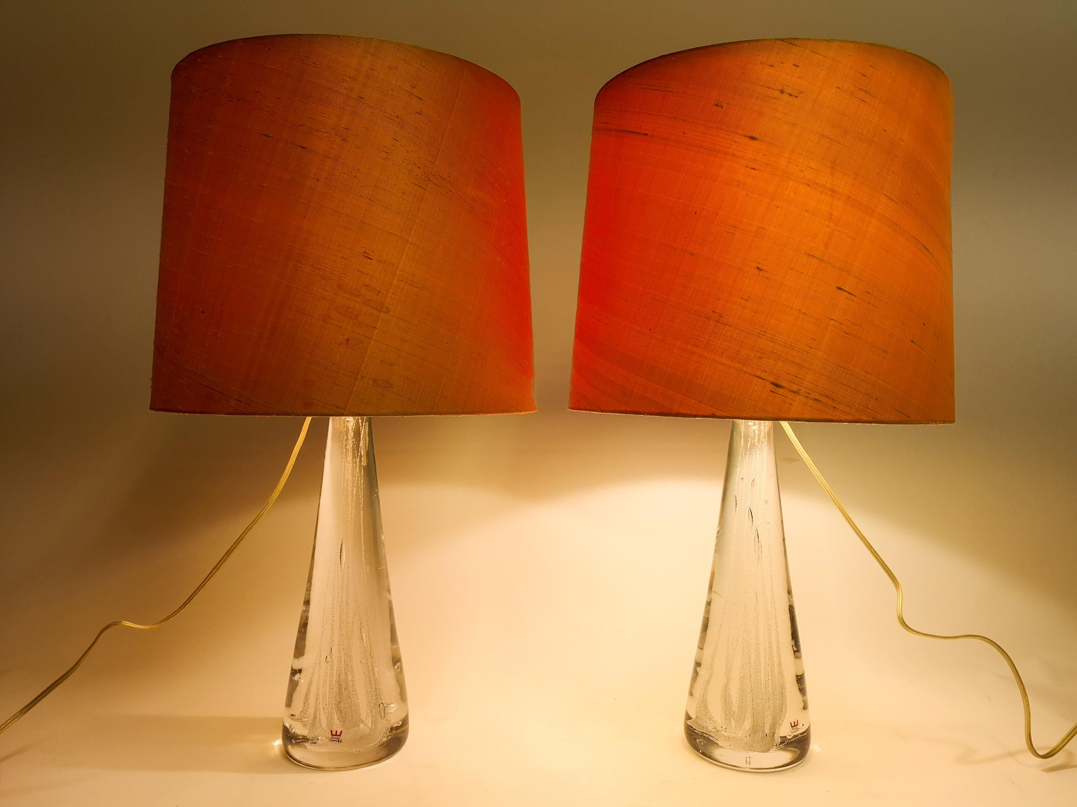 Midcentury Pair of Crystal Glass Table Lamps by Vicke Lindstrand 3