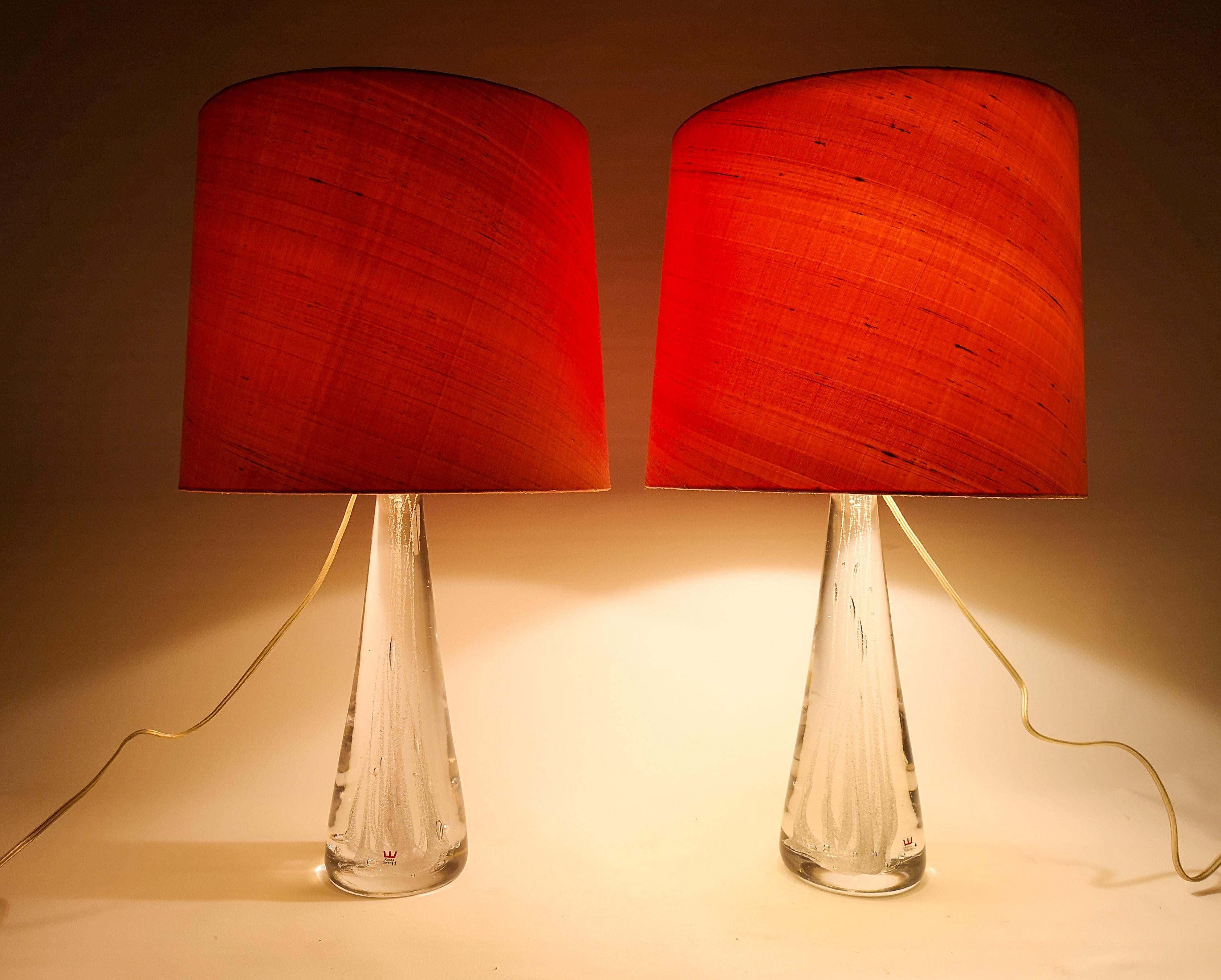 Midcentury Pair of Crystal Glass Table Lamps by Vicke Lindstrand 5