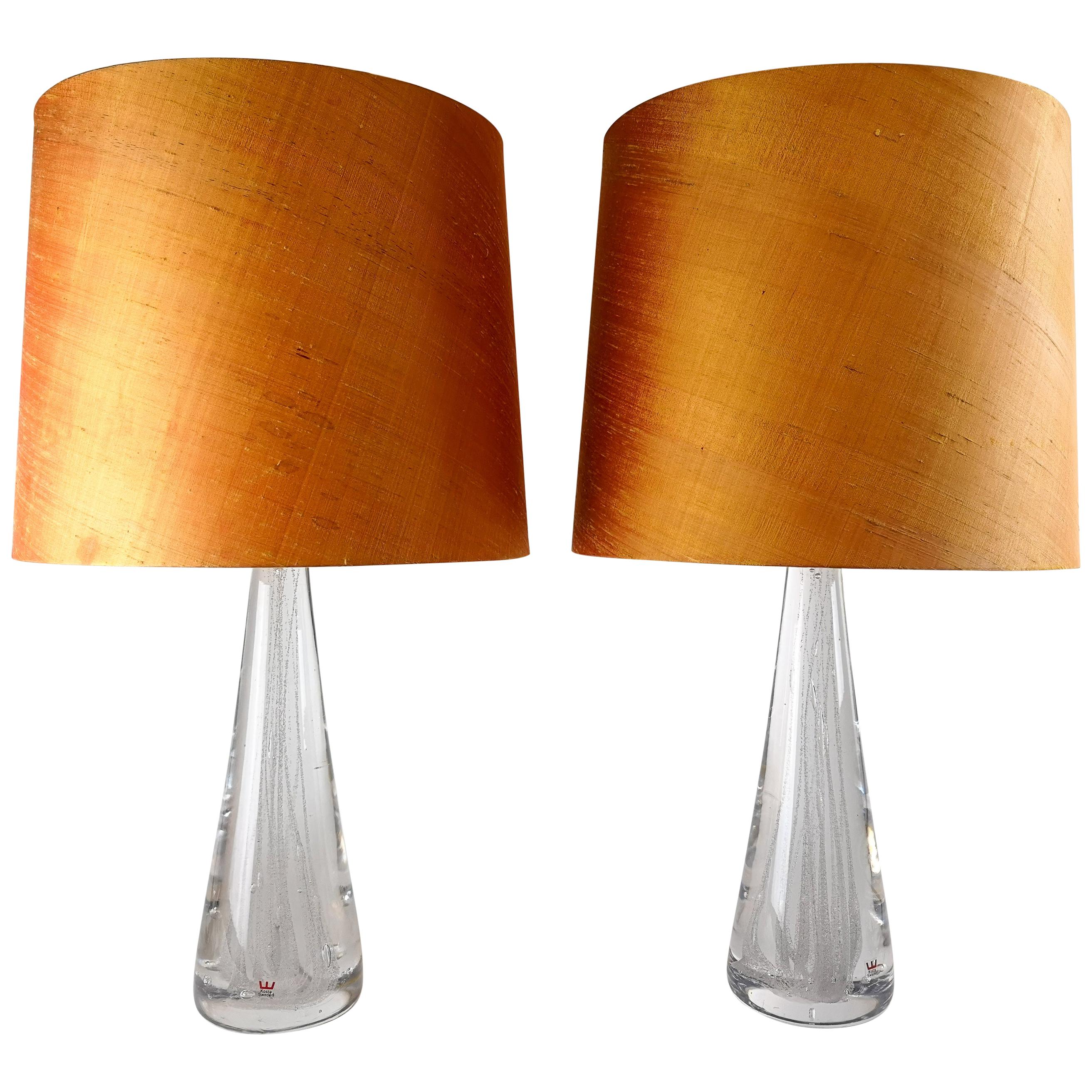 Midcentury Pair of Crystal Glass Table Lamps by Vicke Lindstrand