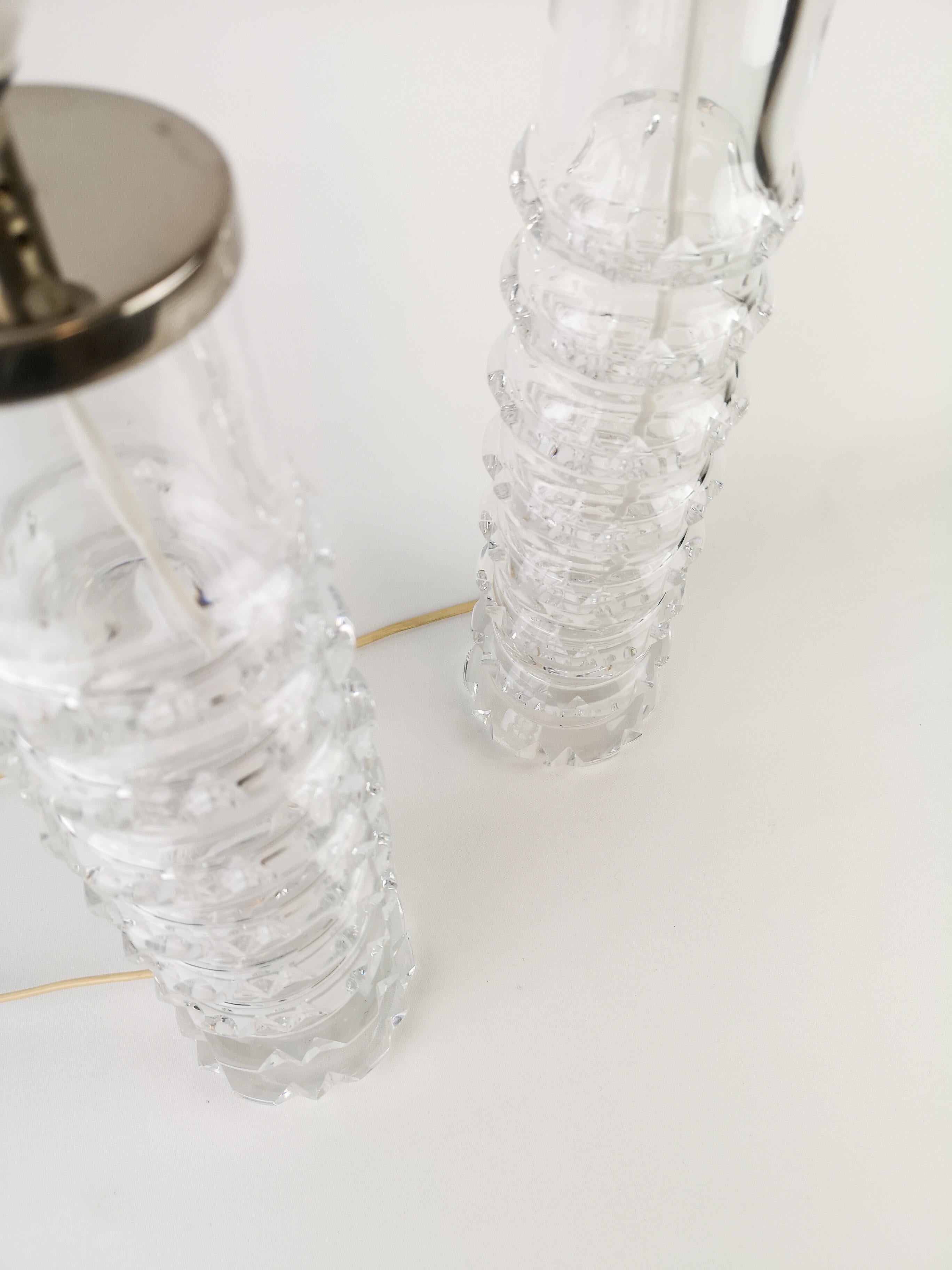 Midcentury Pair of Crystal Lamps by Carl Fagerlund for Orrefors Signed In Good Condition In Hillringsberg, SE