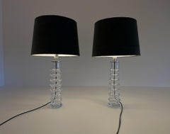 Midcentury Pair of Crystal Lamps by Carl Fagerlund for Orrefors Sweden, 1970s