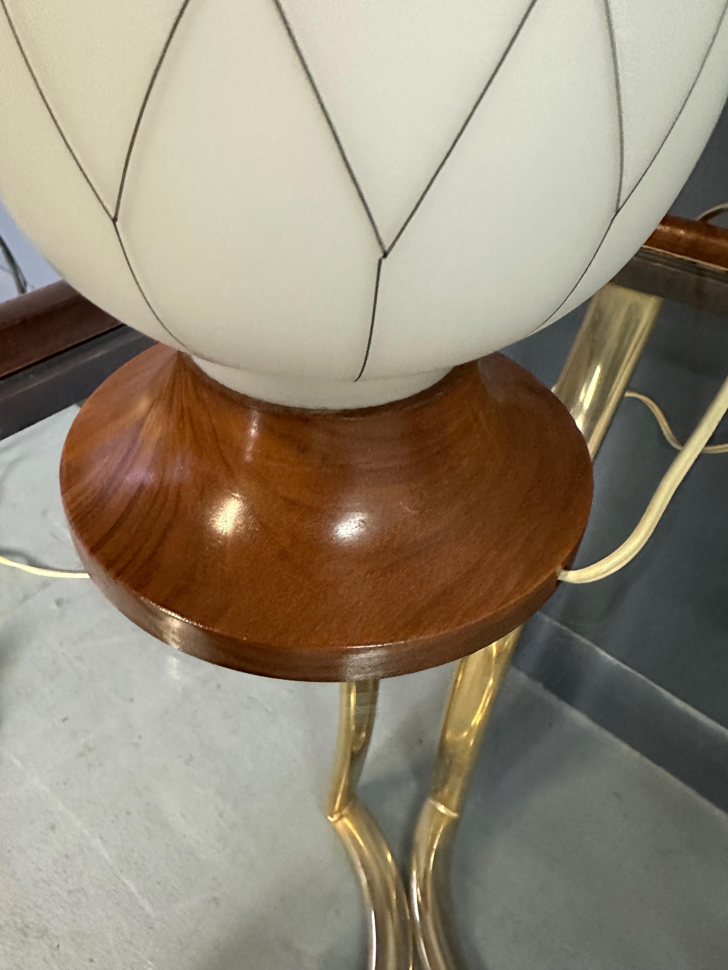 Midcentury Pair of Danish Glass & Walnut Table Lamps with a Geometric Design For Sale 4