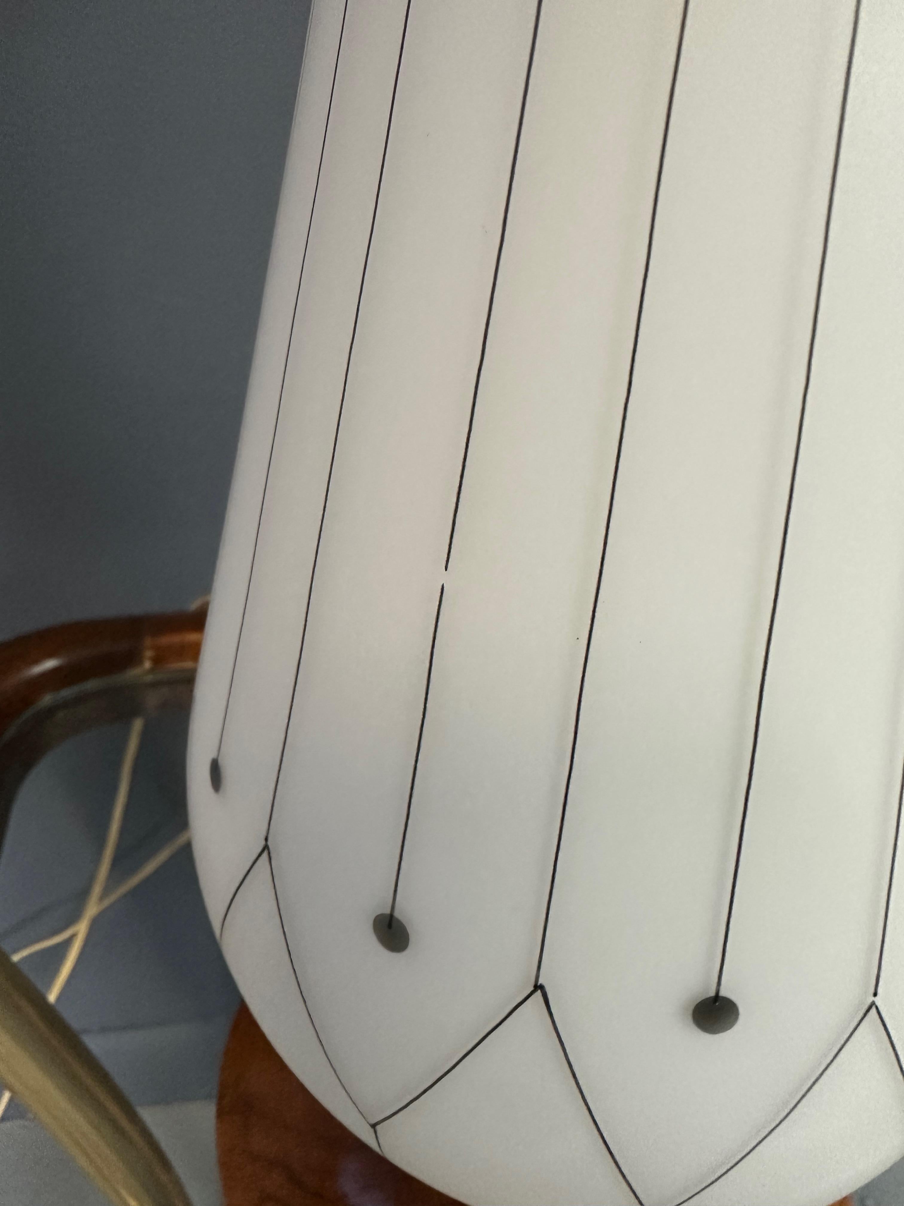 Midcentury Pair of Danish Glass & Walnut Table Lamps with a Geometric Design For Sale 1