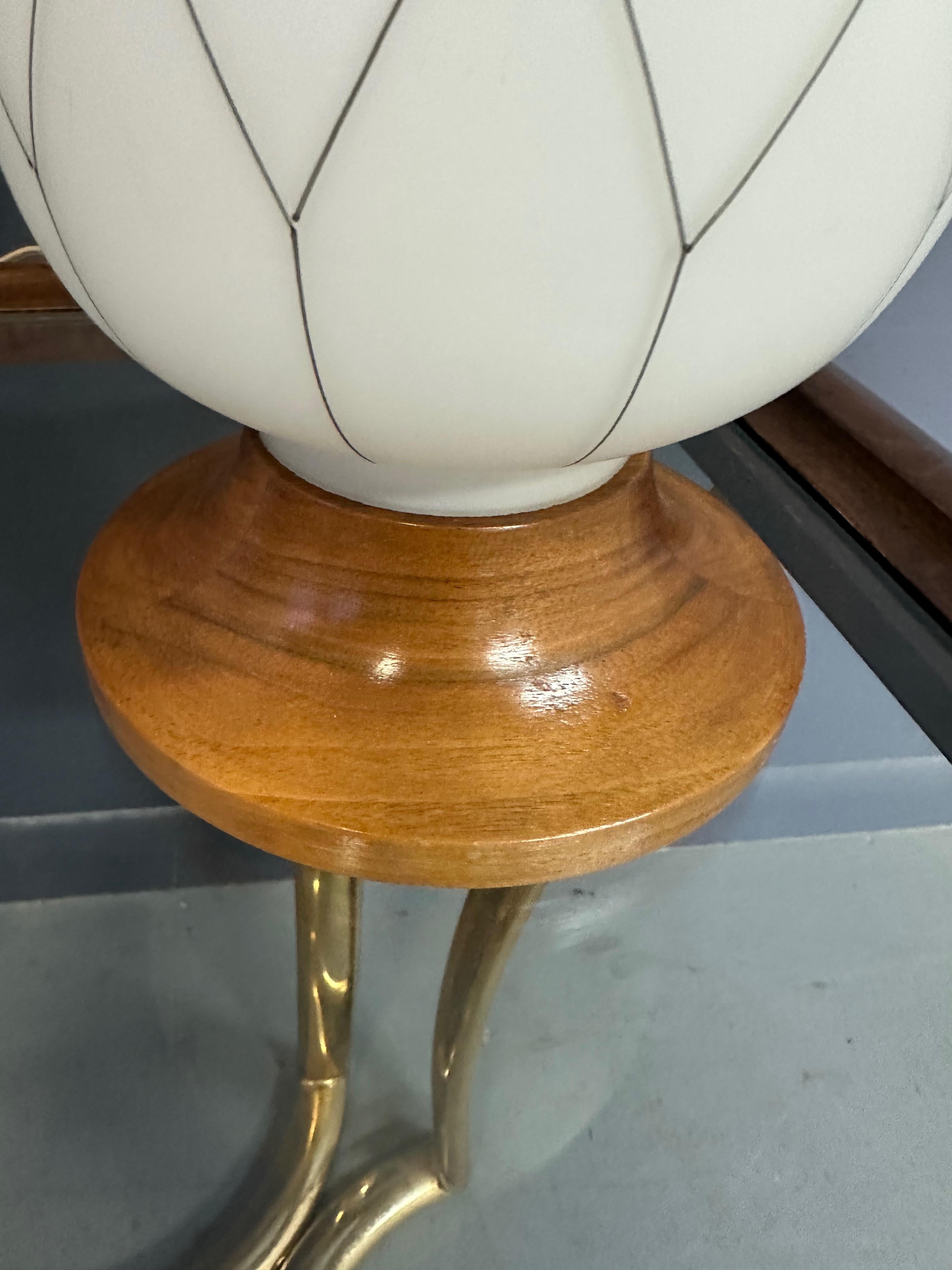 Midcentury Pair of Danish Glass & Walnut Table Lamps with a Geometric Design For Sale 3