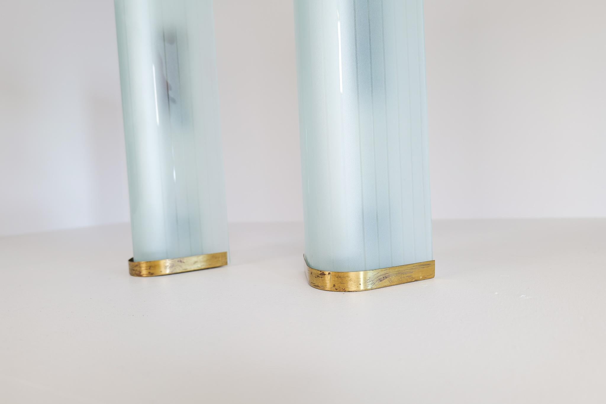 Frosted Midcentury Pair of Extra-Large Modern Wall Lamps Attributed to Asea For Sale