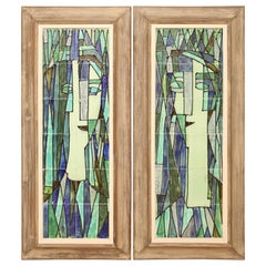 Midcentury Pair of Framed Abstract Tile Pictures by Harris Strong