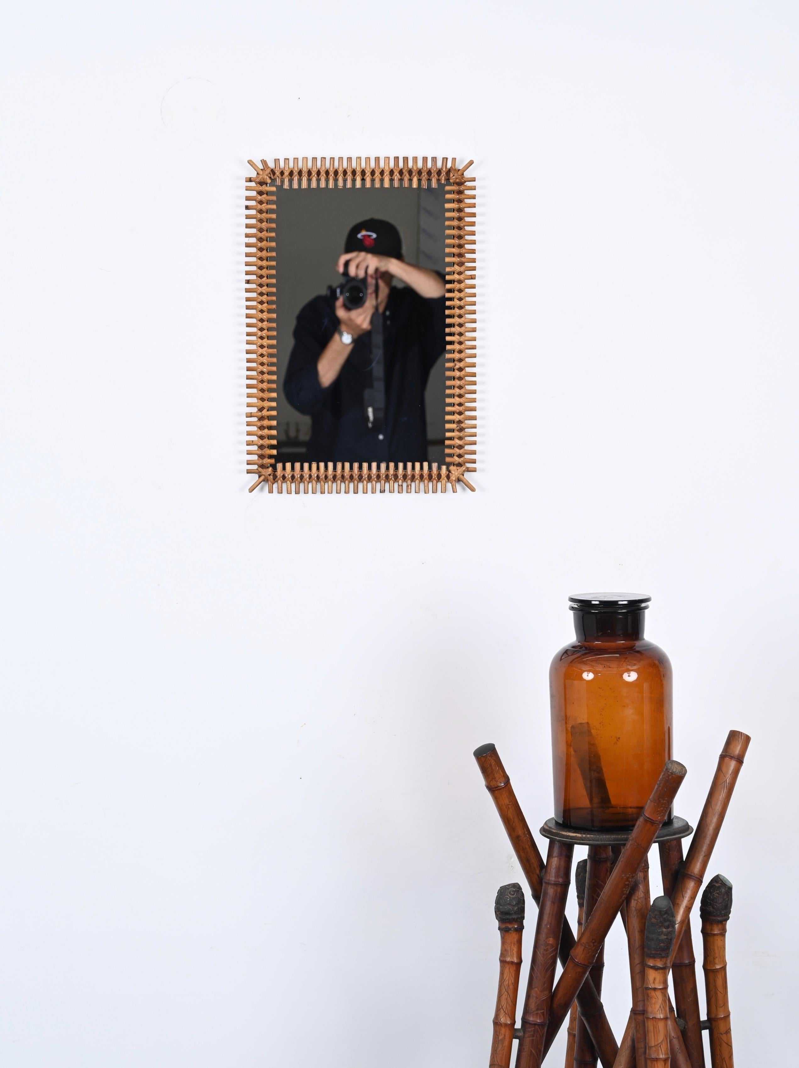 Midcentury Pair of French Riviera Bamboo and Rattan Rectangular Mirrors, 1970s 3