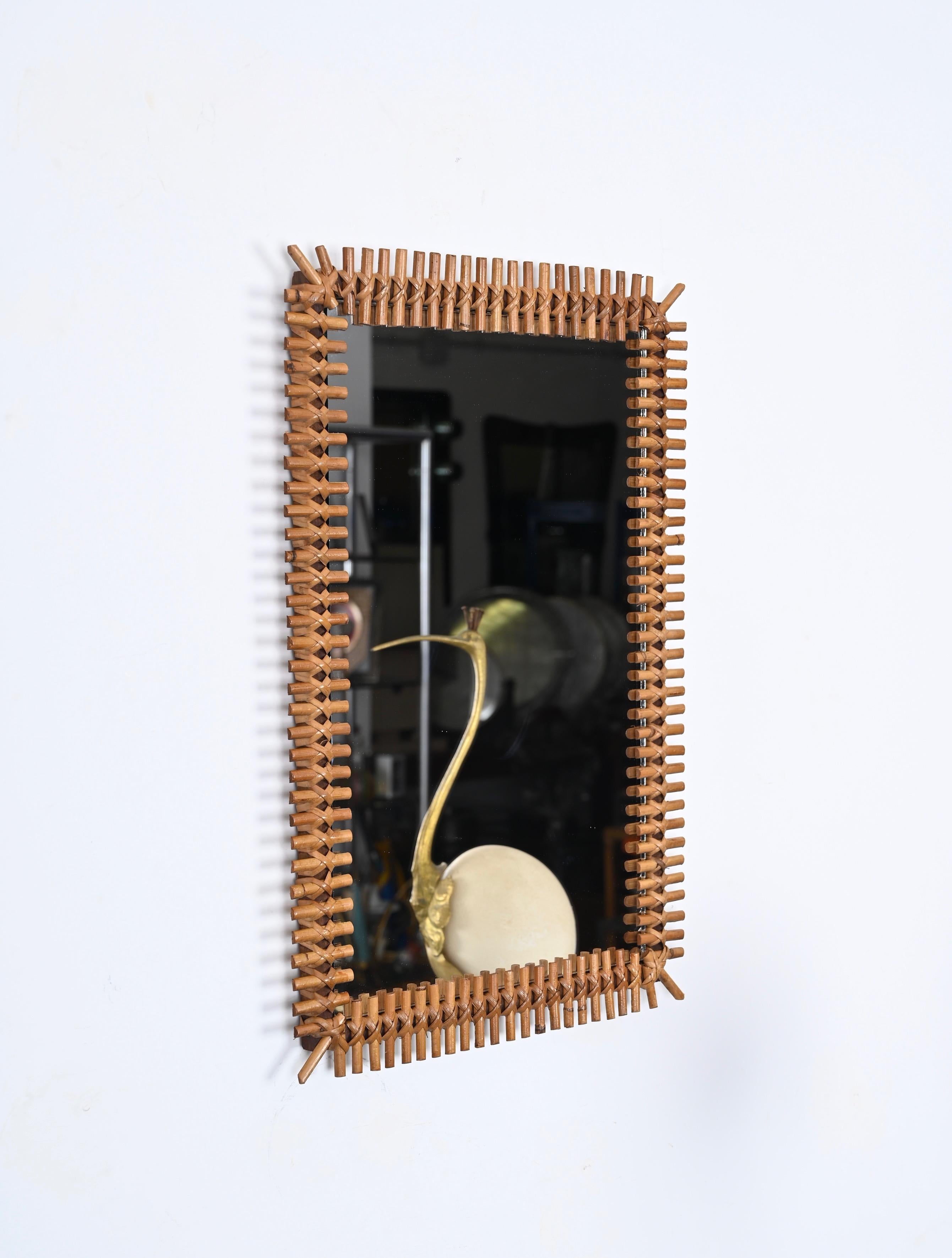 Midcentury Pair of French Riviera Bamboo and Rattan Rectangular Mirrors, 1970s 4
